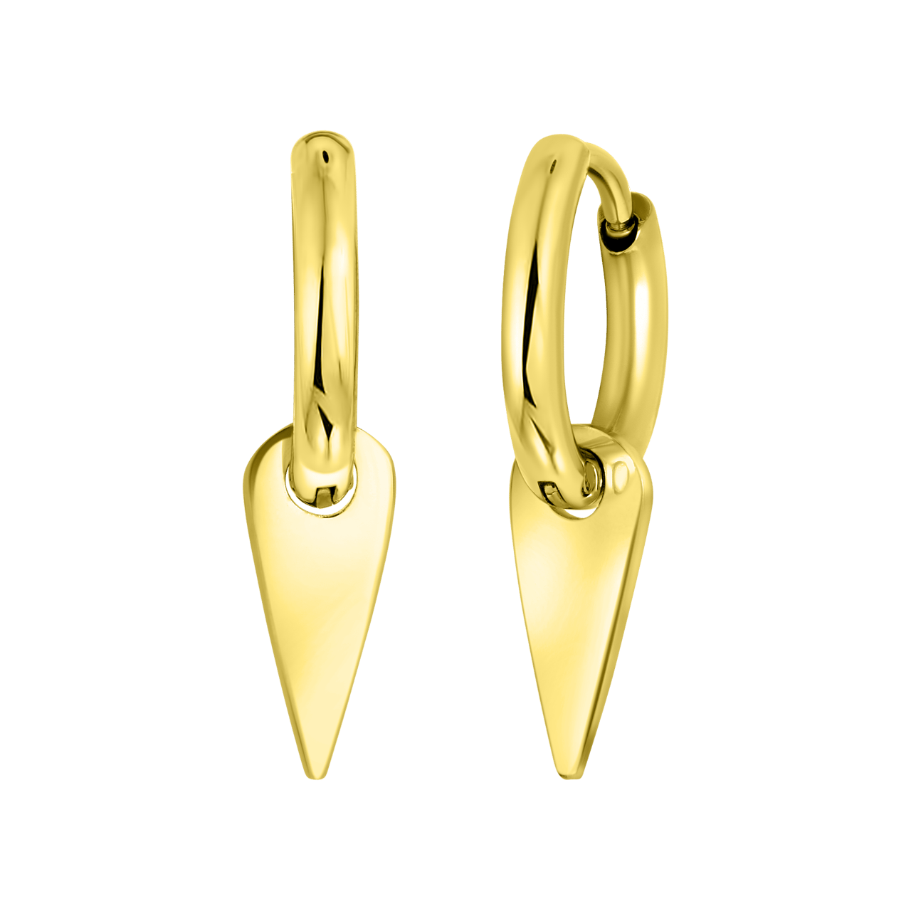 Stainless steel oorringen goldplated met hanger driehoek