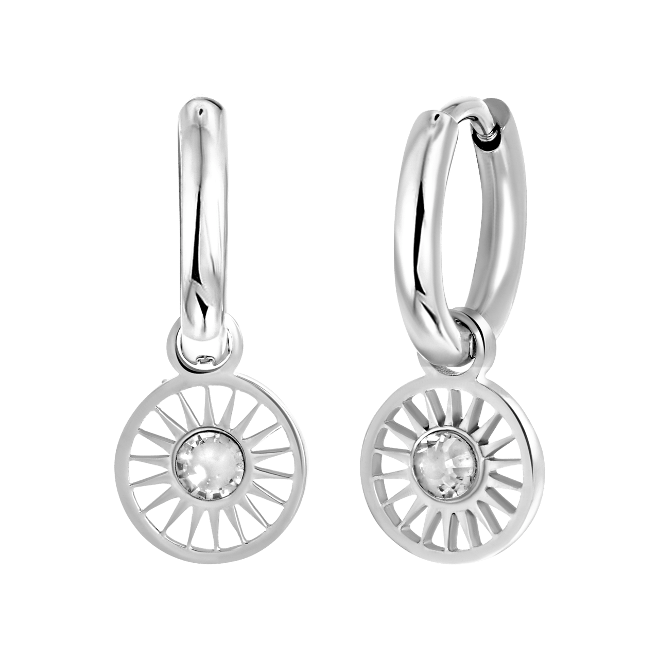 Stalen oorringen met hanger zon met zirkonia