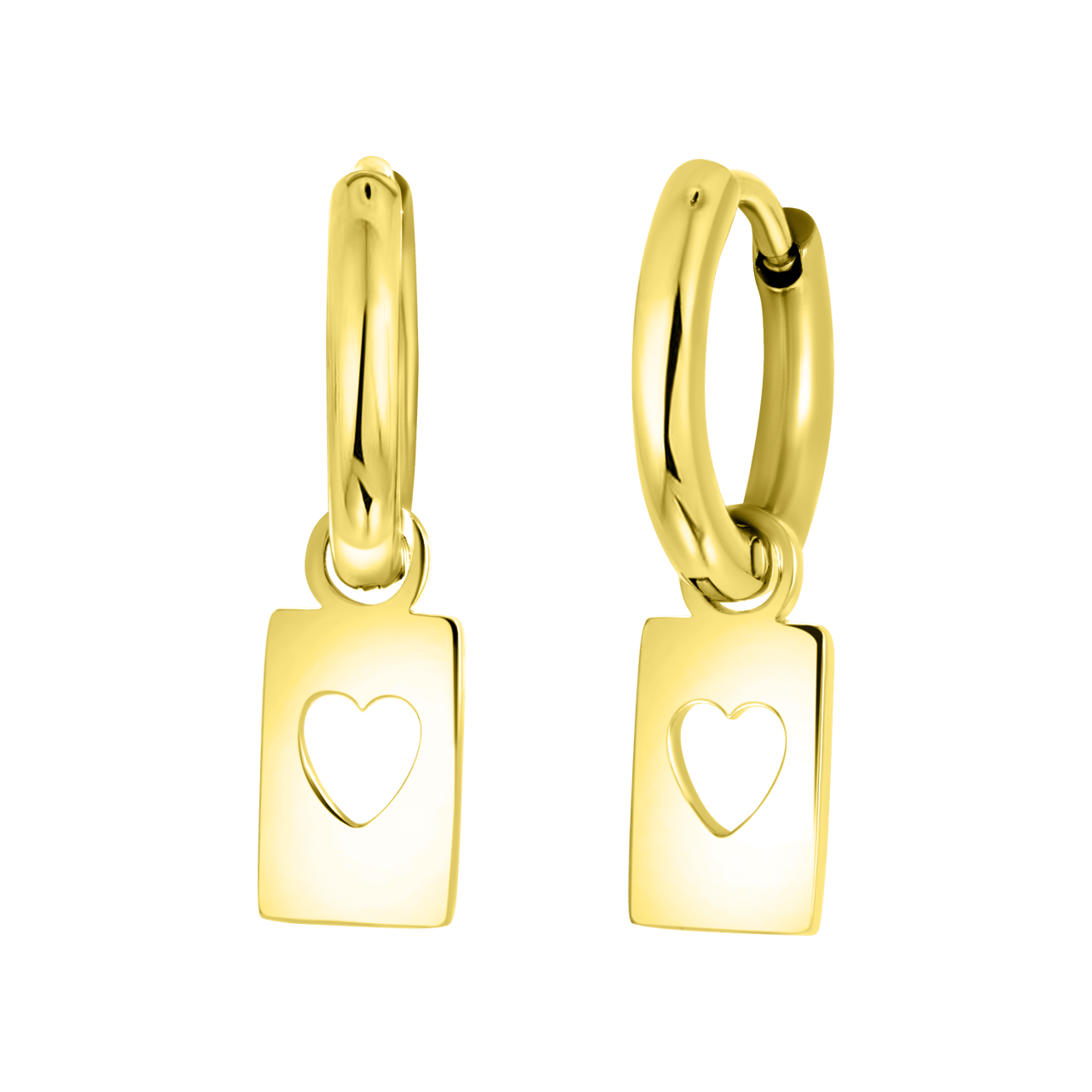 Stalen oorringen goldplated bar open hart