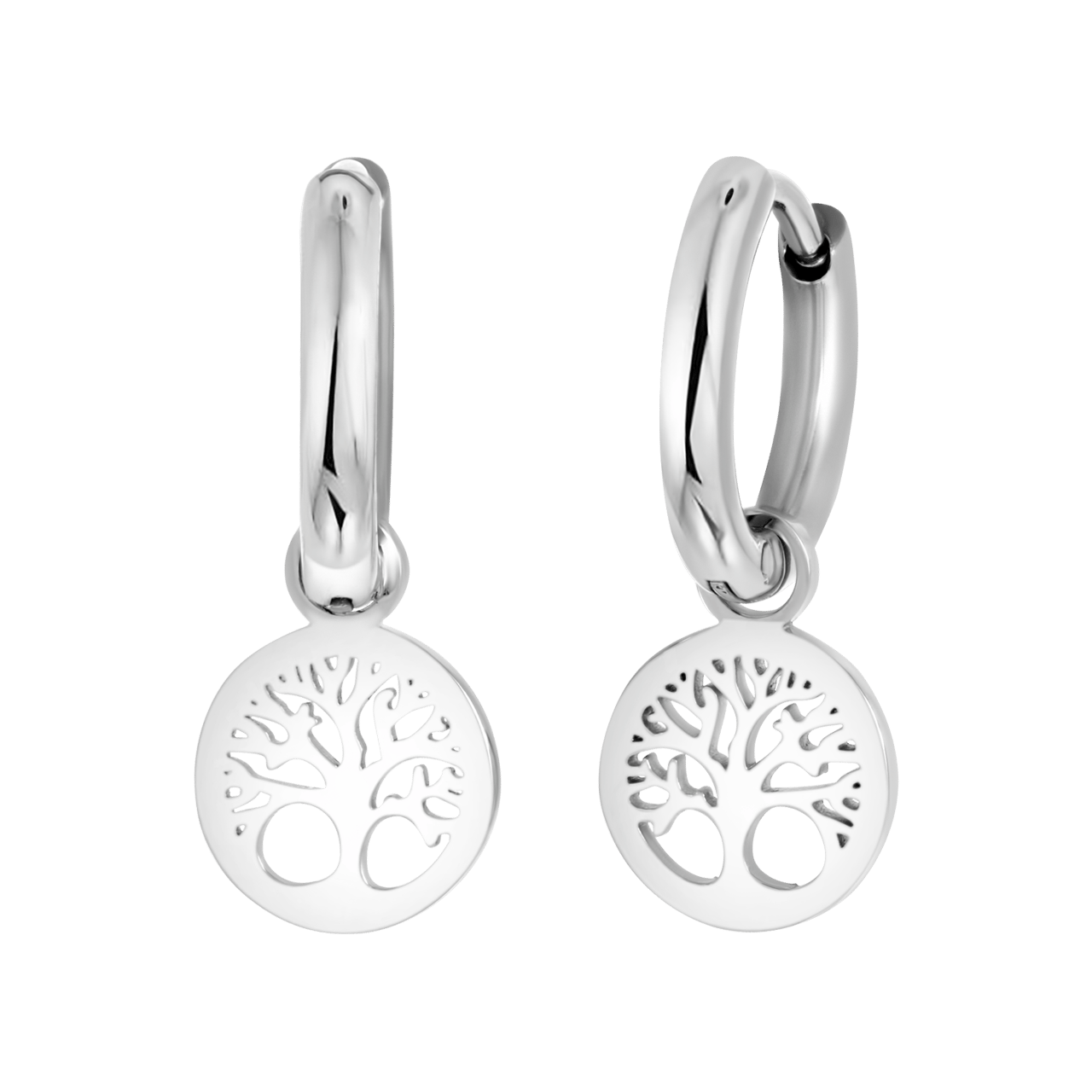 Stainless steel oorringen met hanger levensboom