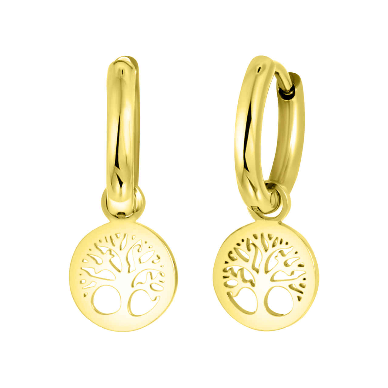 Stainless steel goldplated oorringen met hanger levensboom voor dames
