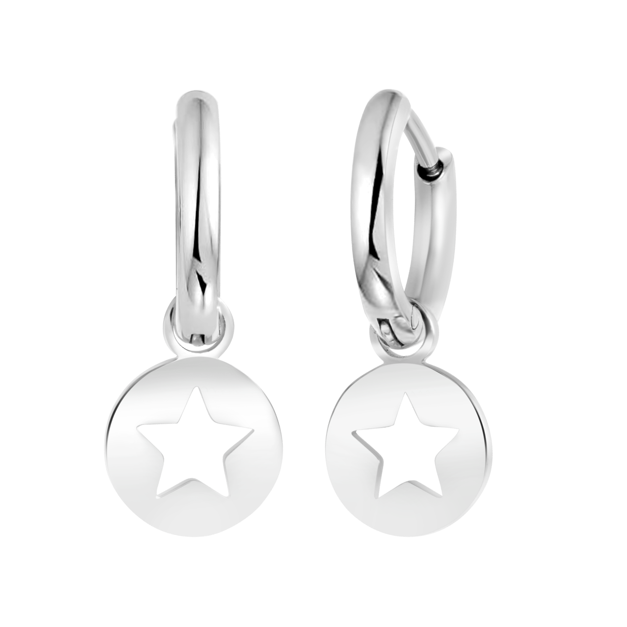 Stainless steel oorringen met hanger open ster