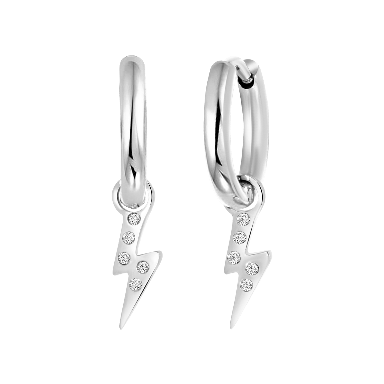 Stainless steel oorringen met hanger bliksem met zirkonia