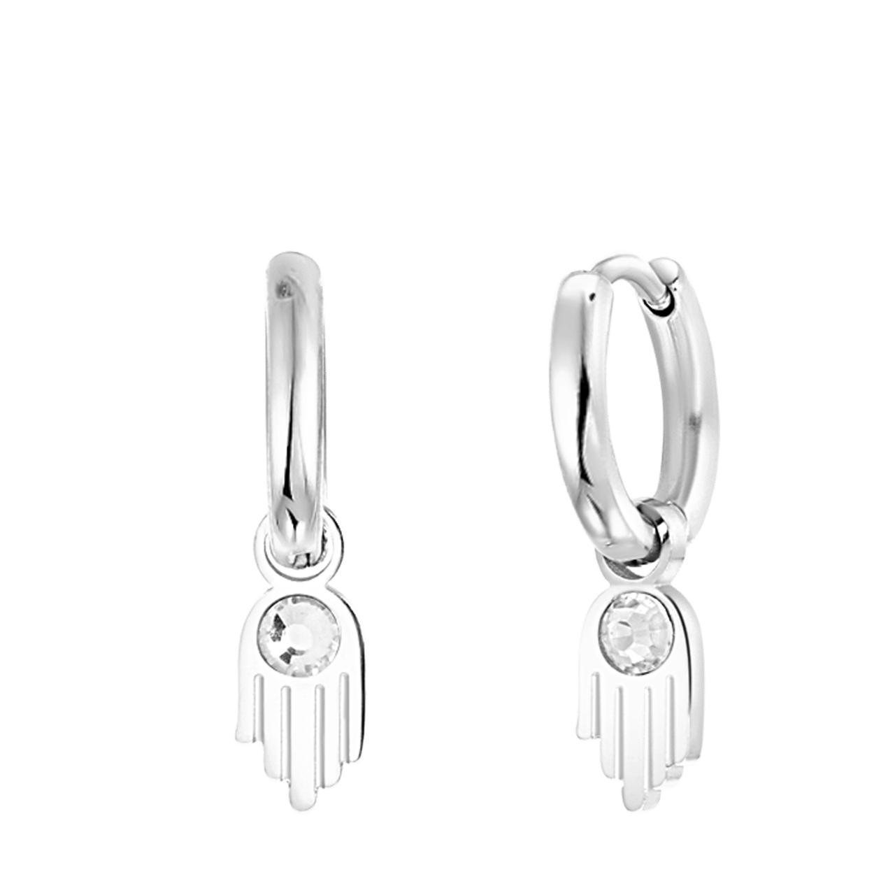Stainless steel oorringen met hanger hamsa met zirkonia