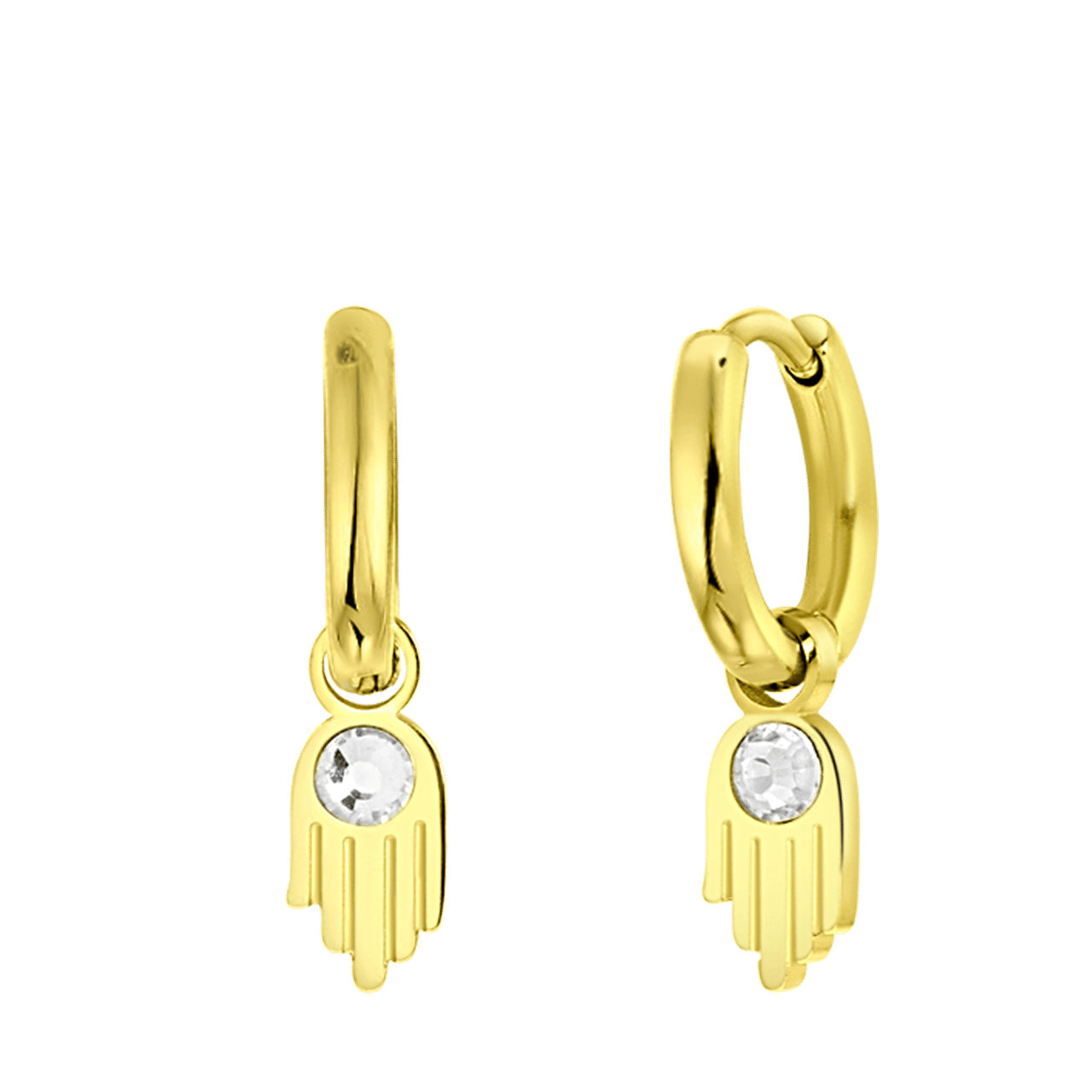 Stalen oorringen goldplated met hanger hamsa cz