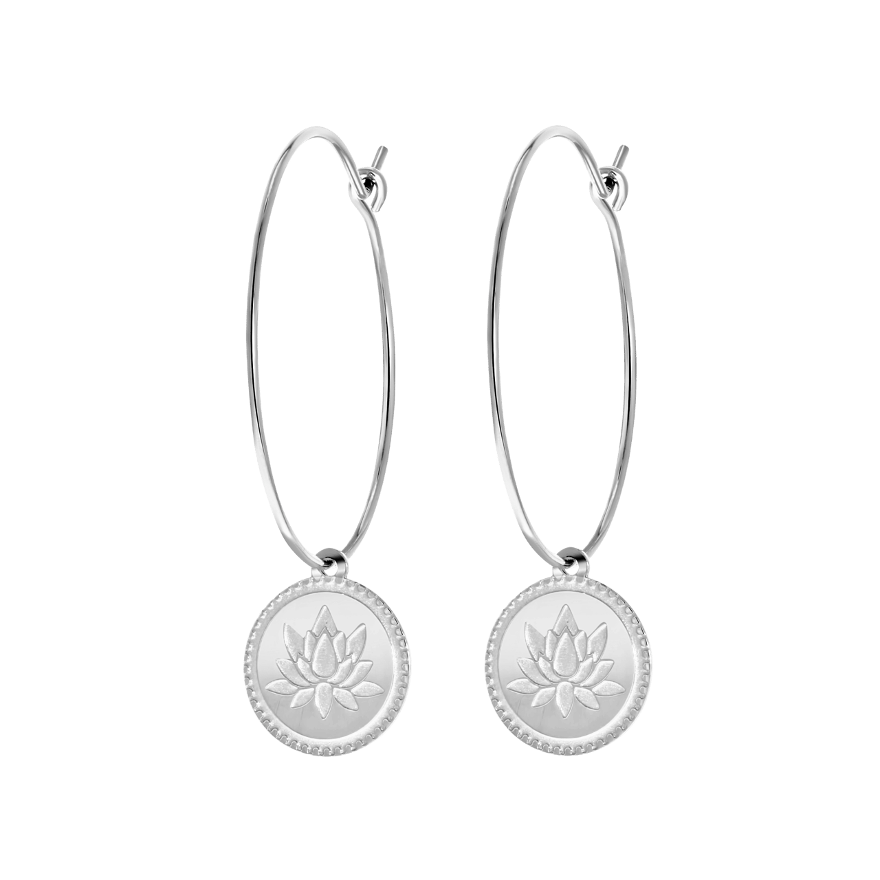 Stainless steel oorringen met hanger lotus