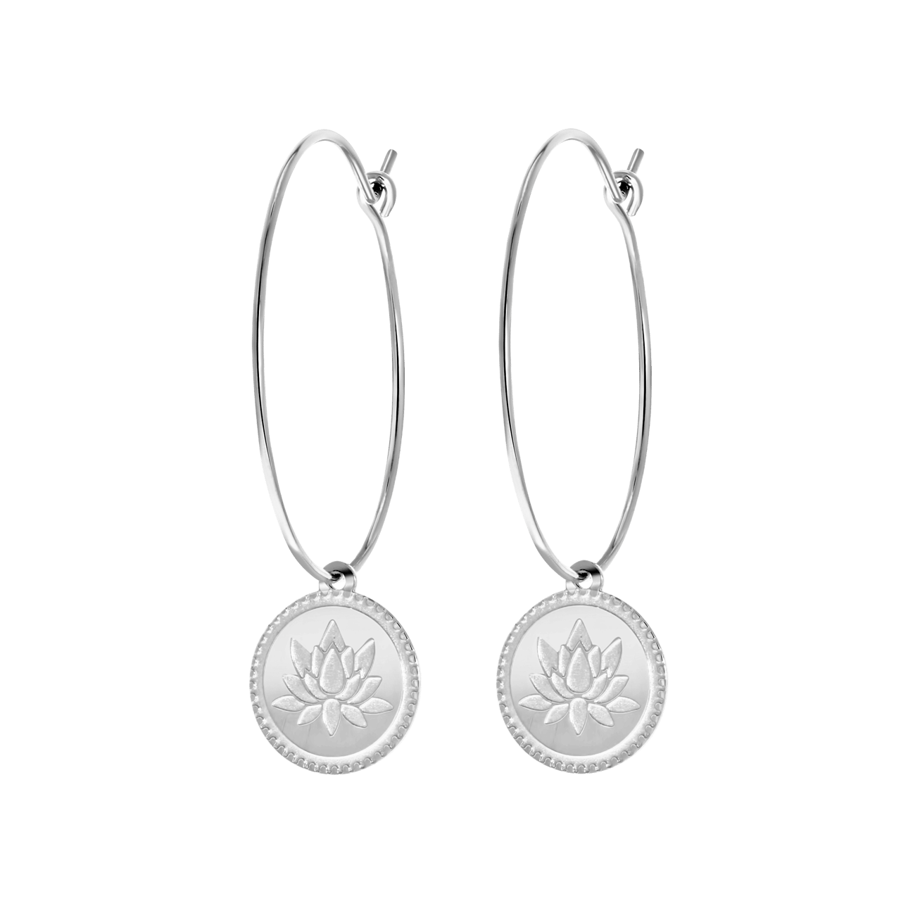 Stalen oorringen met hanger lotus