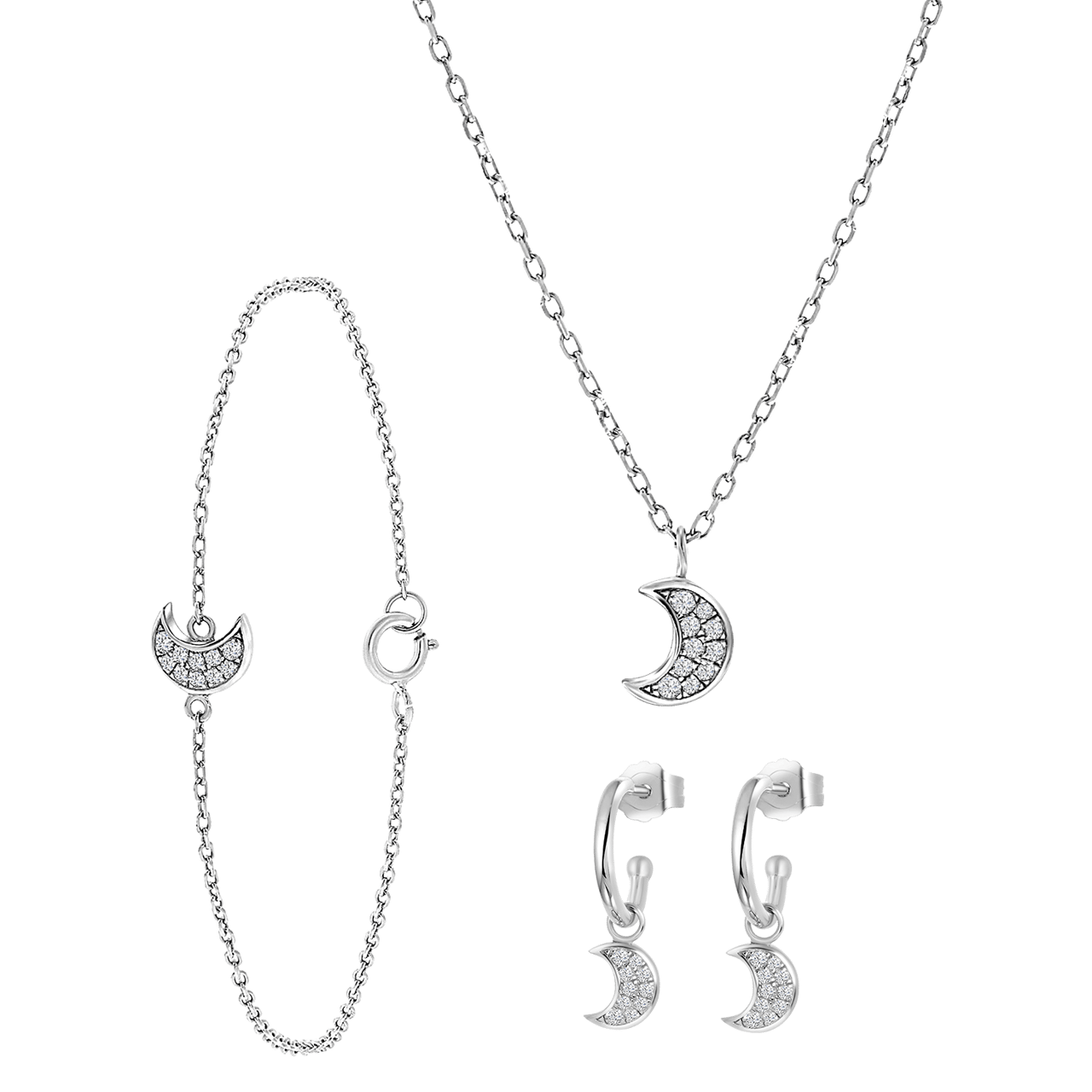Schmuckset, 925 Silber, Mond mit Zirkonia