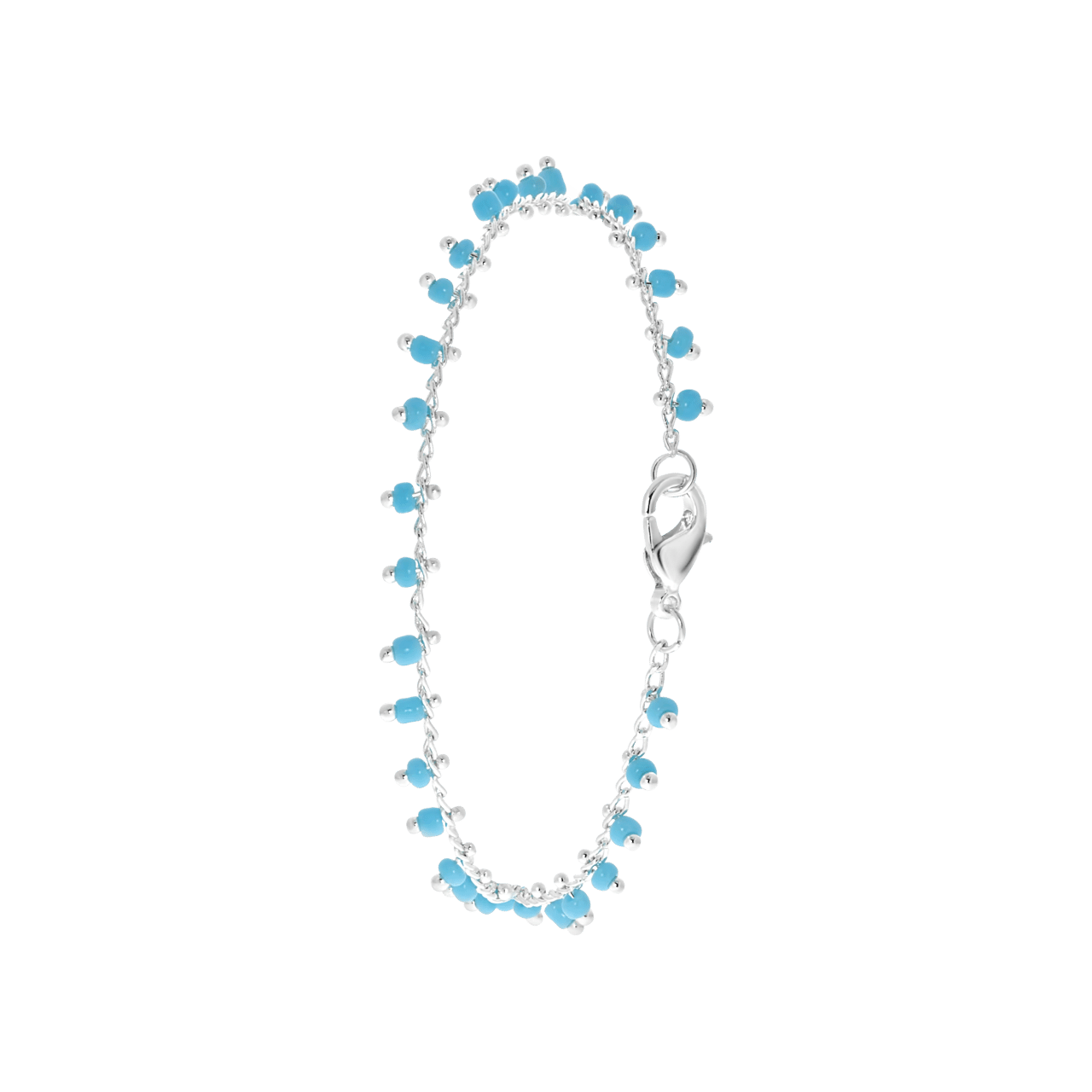 Zilverkleurig enkelbandje met blauwe kralen