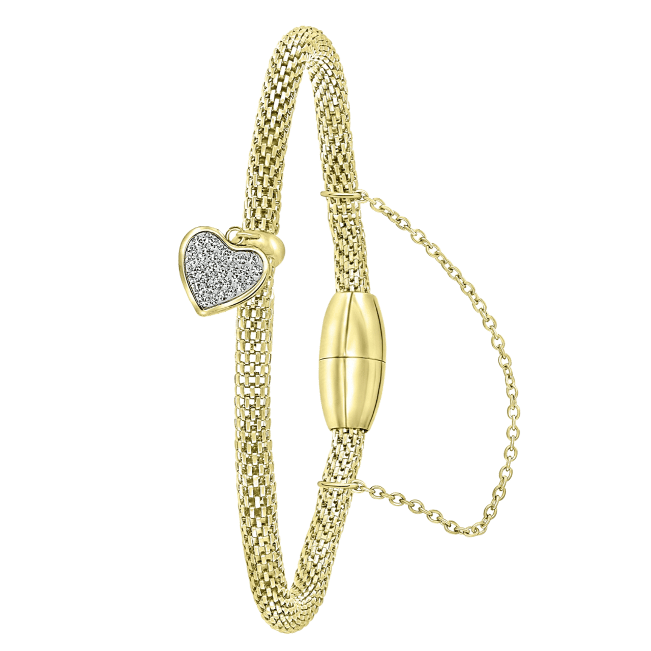 Stainless steel armband mesh goldplated hart