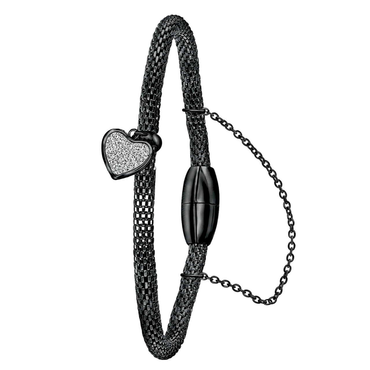 Stainless steel armband mesh blackplated hart