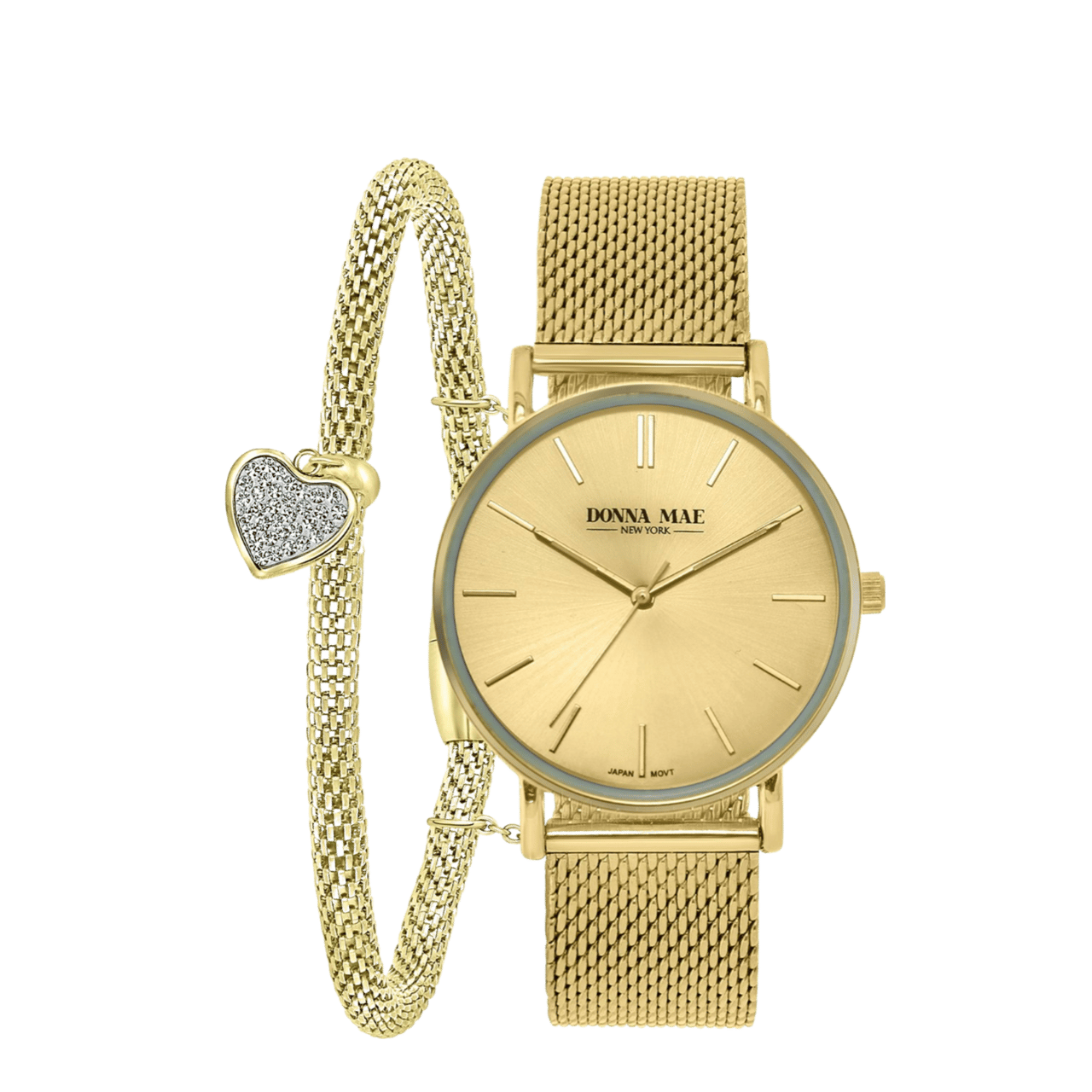 Stainless steel goldplated set met horloge