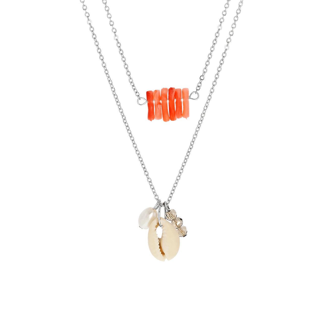 Zilverkleurige byoux kettingen met schelpen