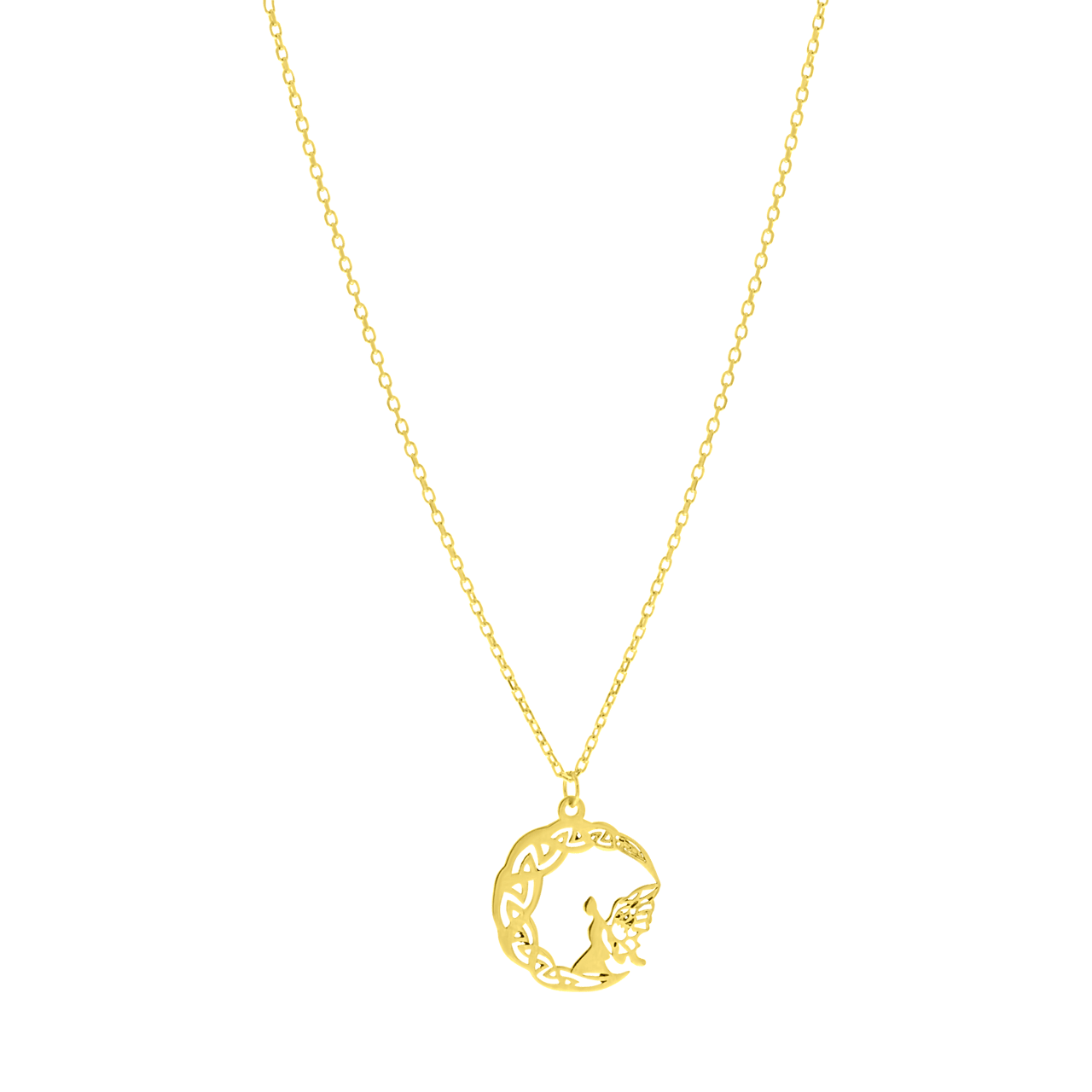 9 Karaat ketting hanger maan met engel