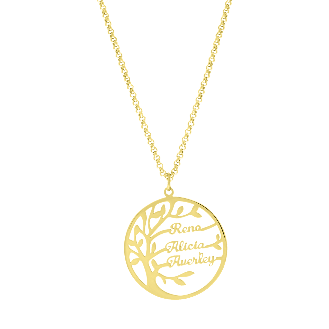 Stainless steel goldplated naamketting met levensboom voor dames
