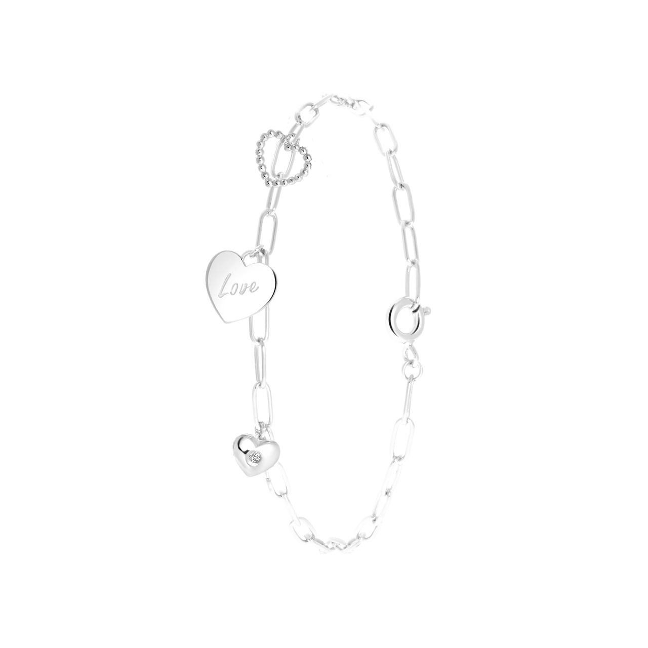 Zilveren bedelarmband harten/love