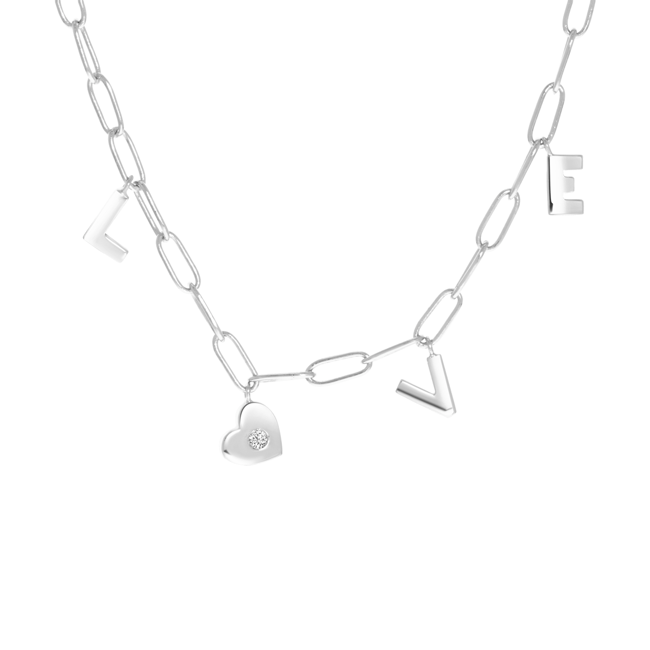 Zilveren ketting bedels love
