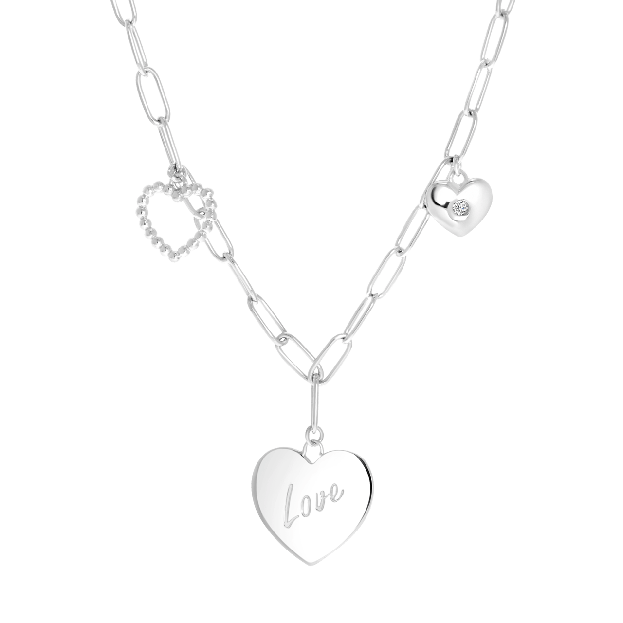 Zilveren ketting bedels harten /love