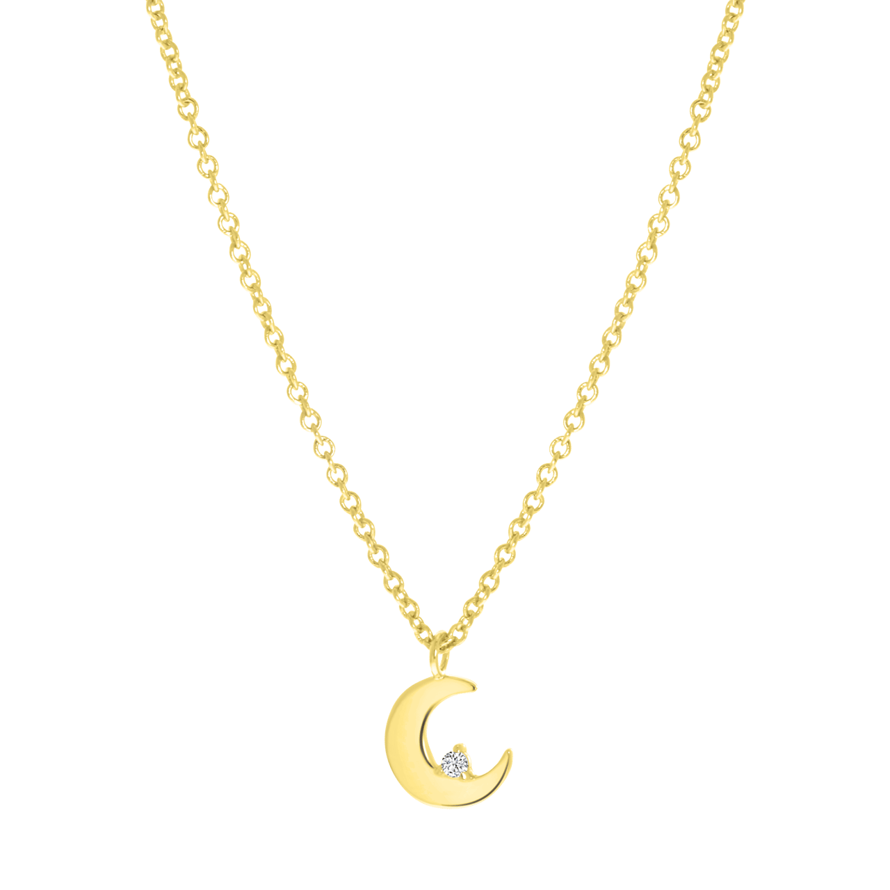 Zilveren goldplated ketting met hanger maan met zirkonia voor dames