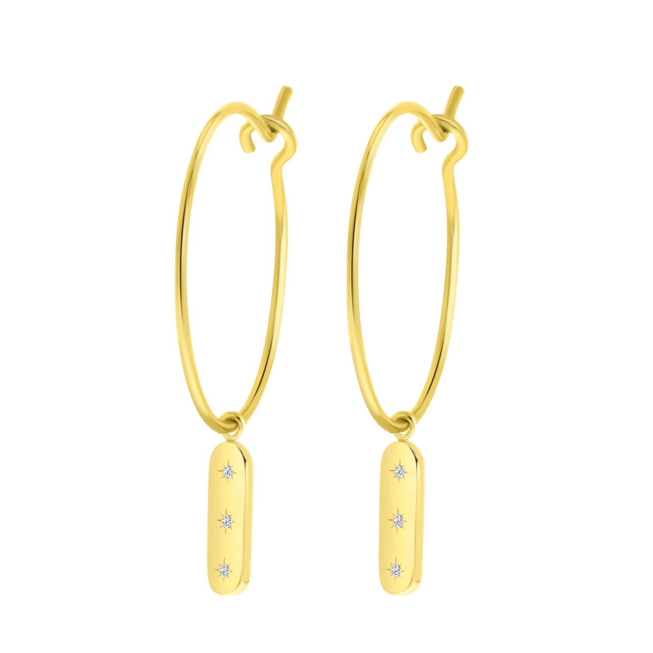 Zilveren goldplated oorringen met hanger bar