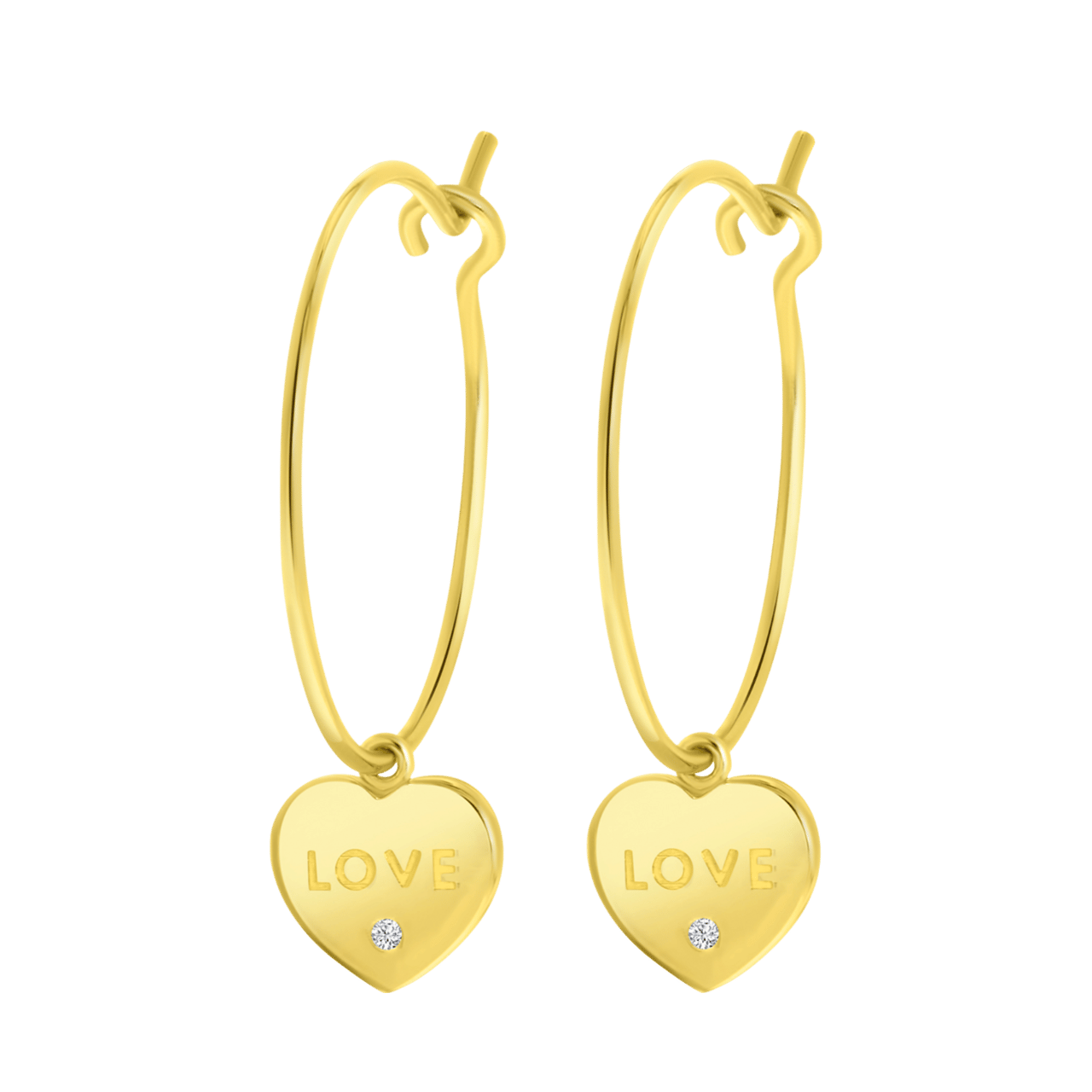 Zilveren goldplated oorringen met hanger hart met zirkonia voor dames