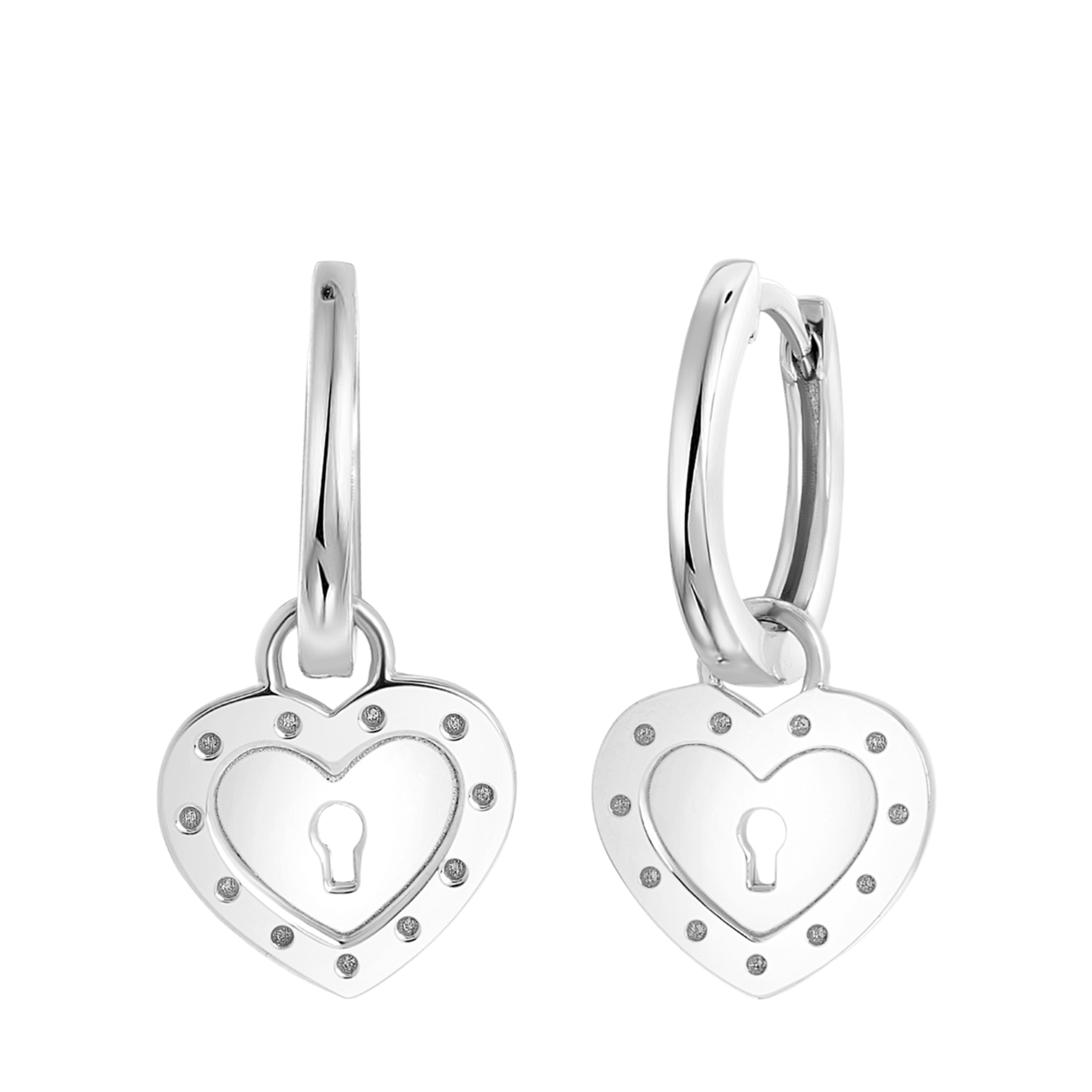 Zilveren oorringen met hanger hart/sleutel