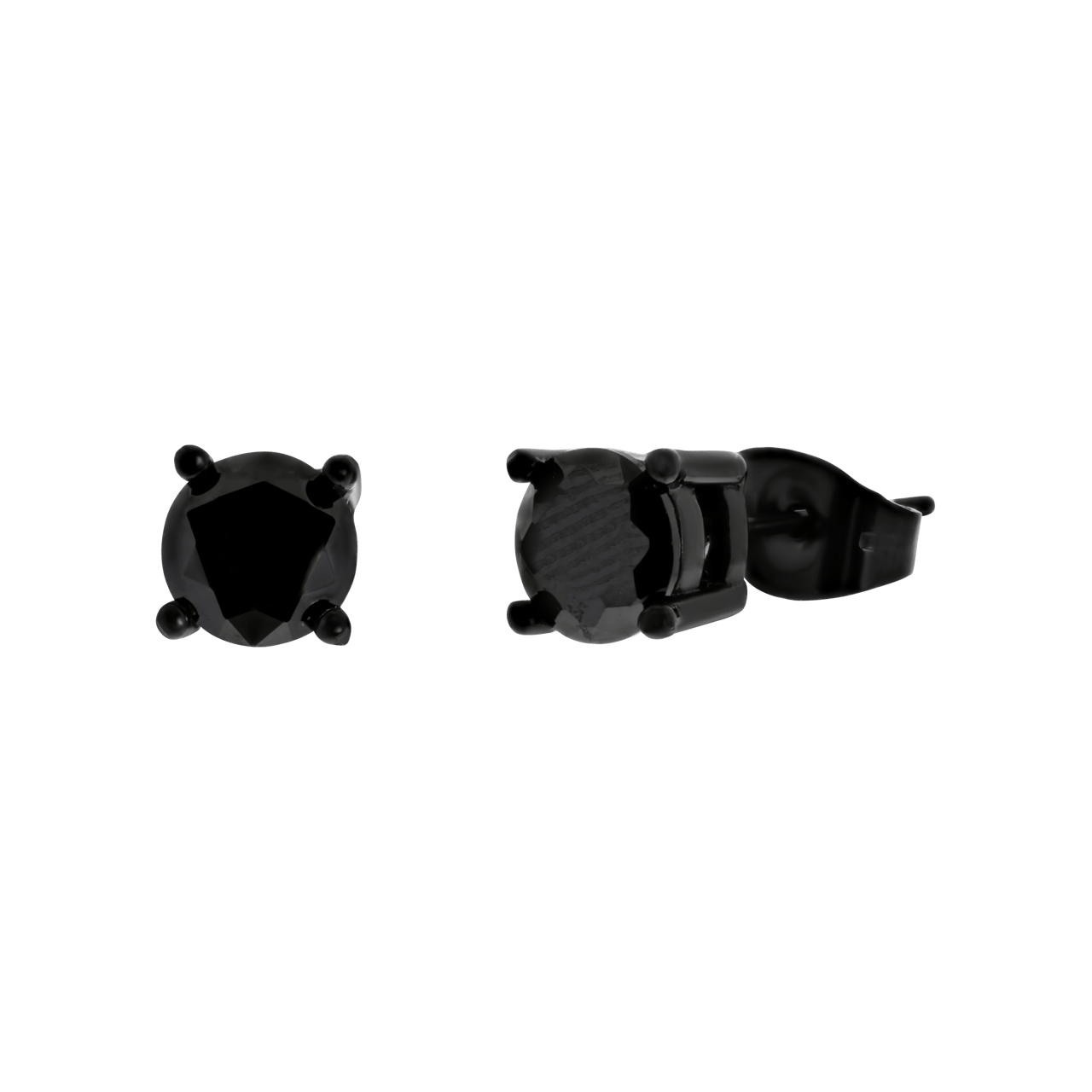 Gerecycled stalen blackplated oorknoppen met zwarte zirkonia voor heren