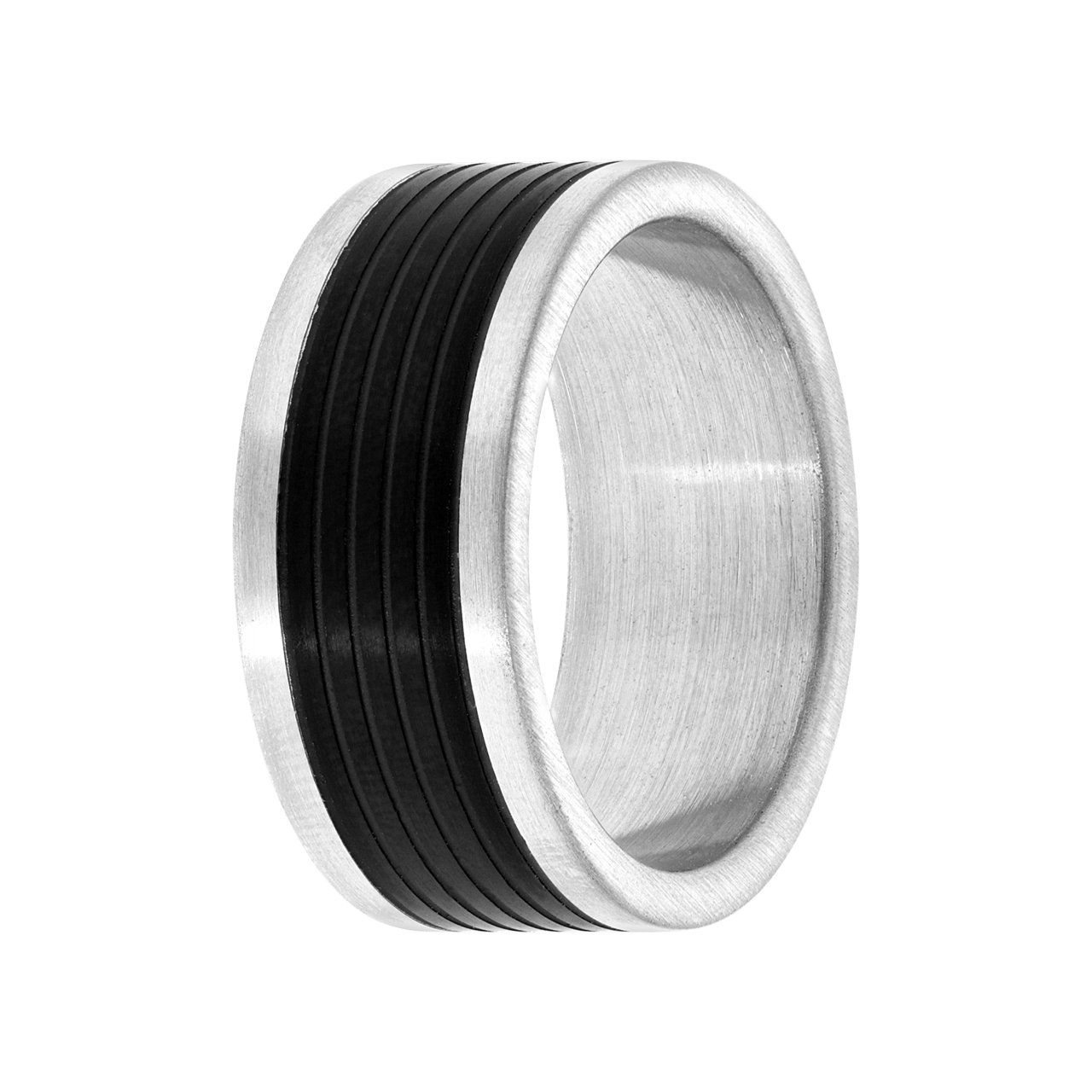 Herrenring, Edelstahl, matt, mit schwarzen Streifen