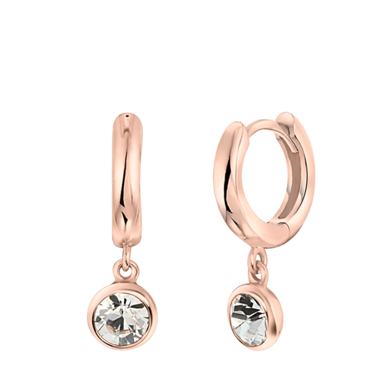 Zilveren roséplated oorringen met rose kristal voor dames