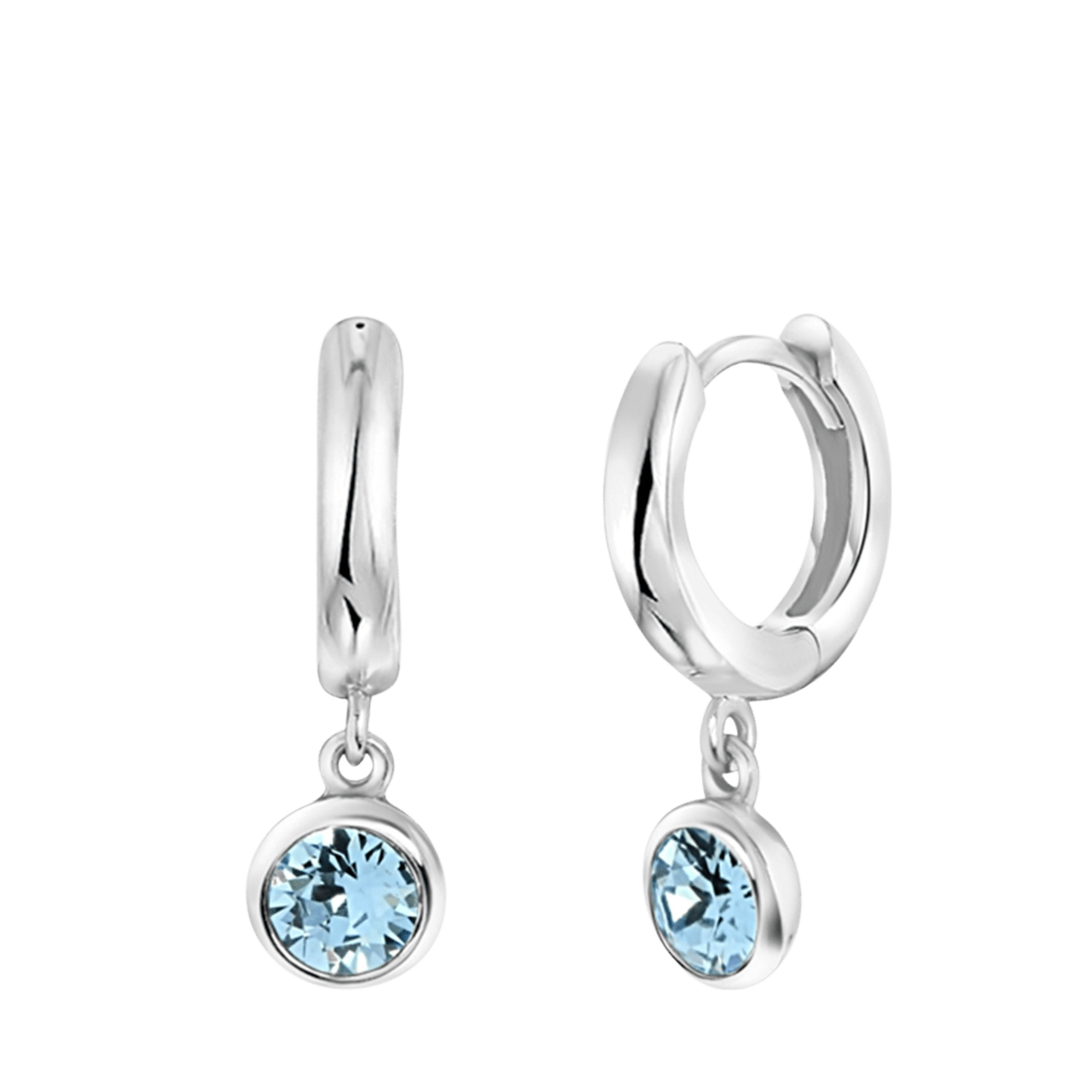 Zilveren oorringen kristal aqua
