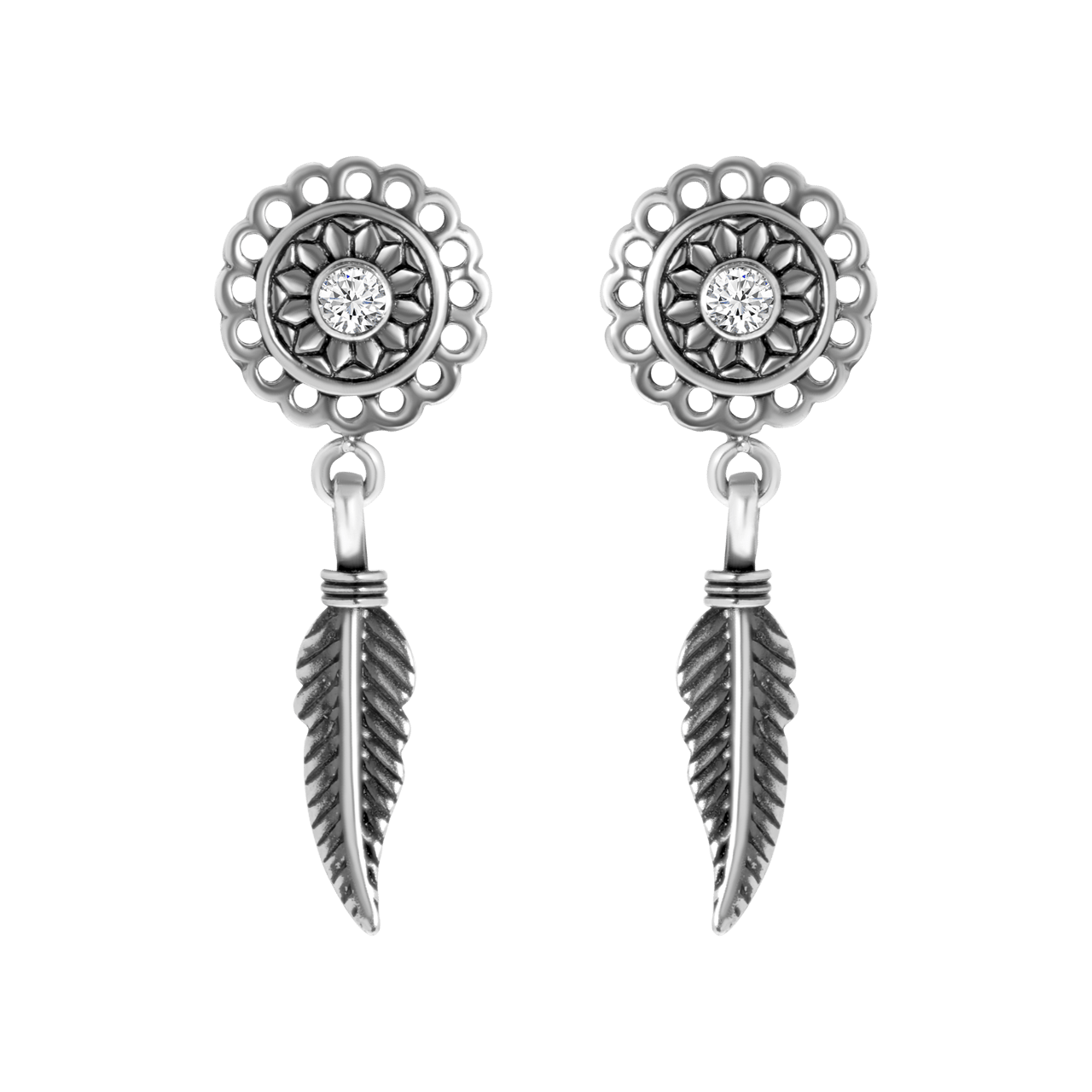 Ohrstecker, 925 Silber, mit Feder-Anhänger Bali