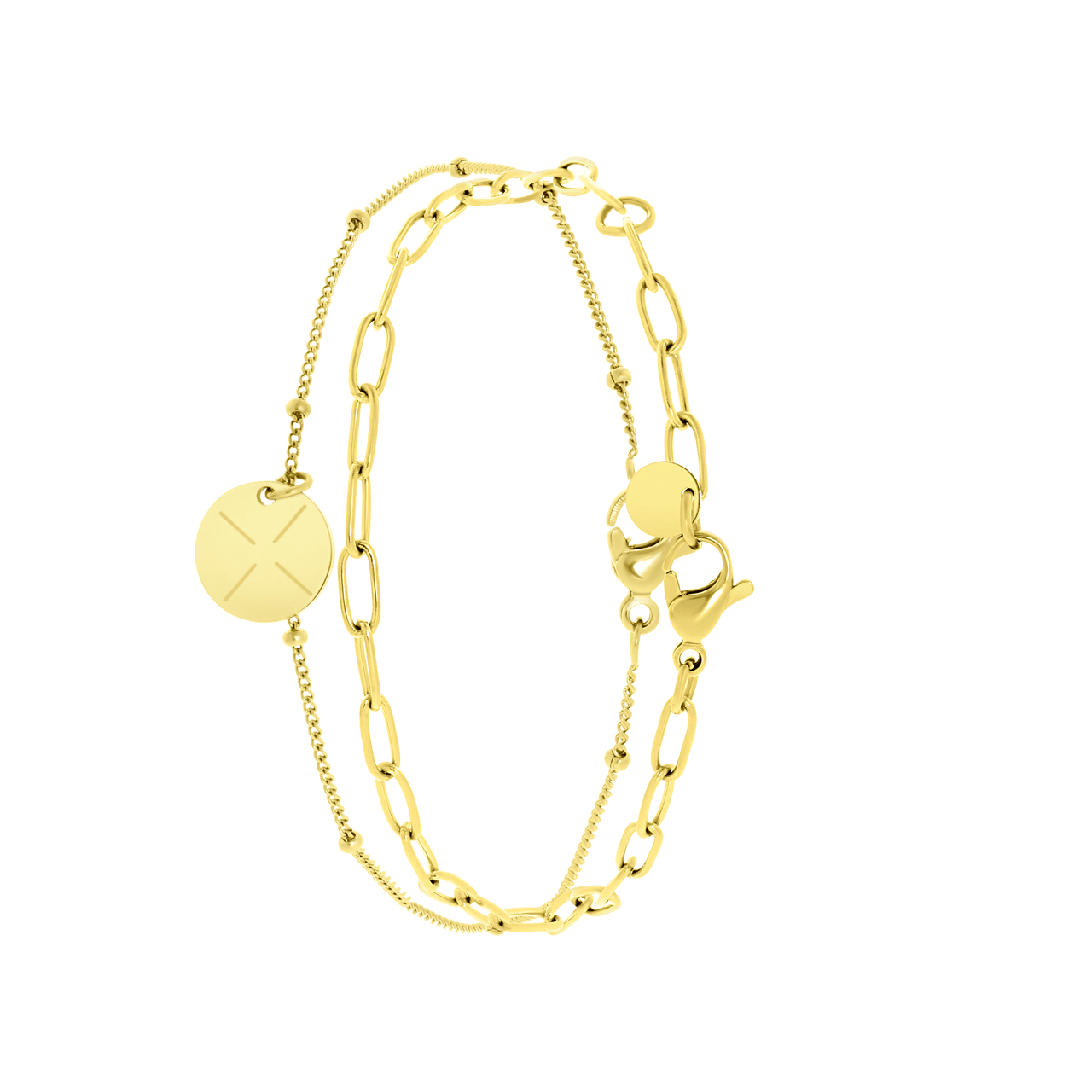 Stainless steel goldplated armband voor dames met graveer disc