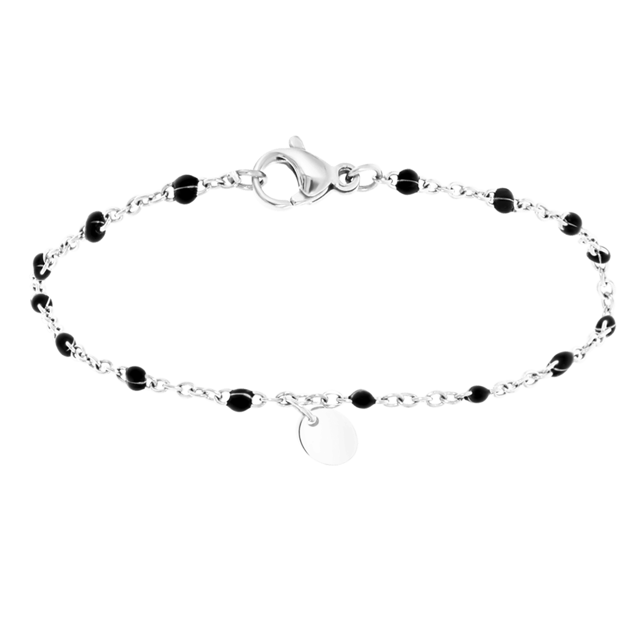 Armband, Edelstahl, Gravurplättchen, oval, schwarz, Emaille