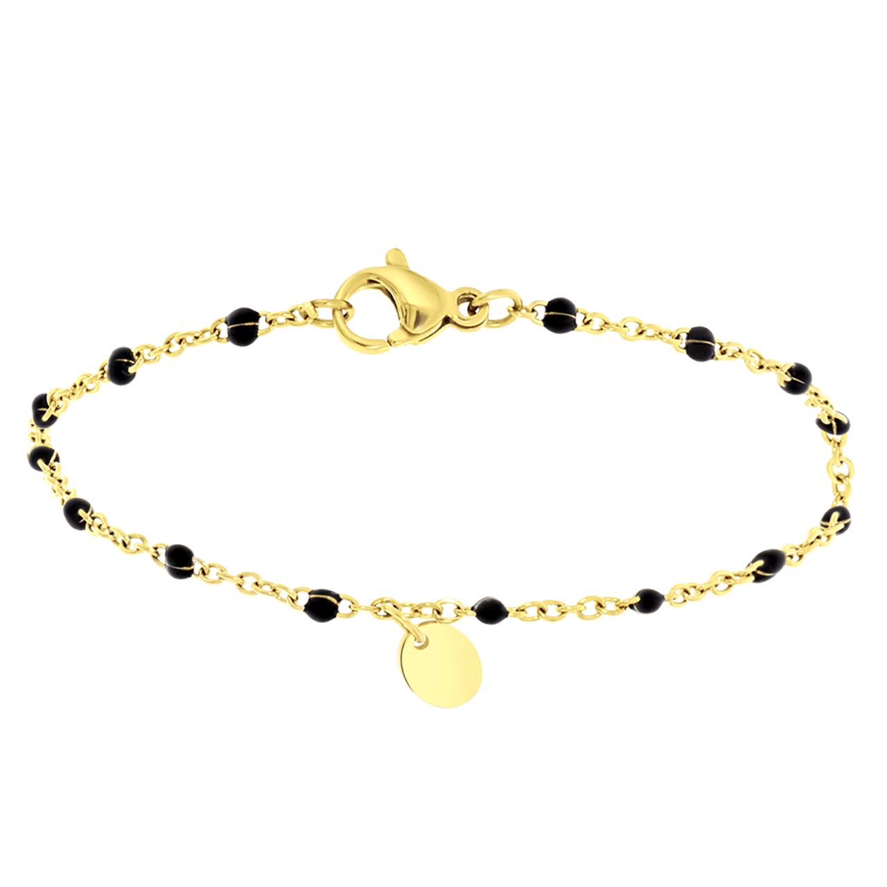 Stainless steel armband gold graveer ovaal zwart emaille