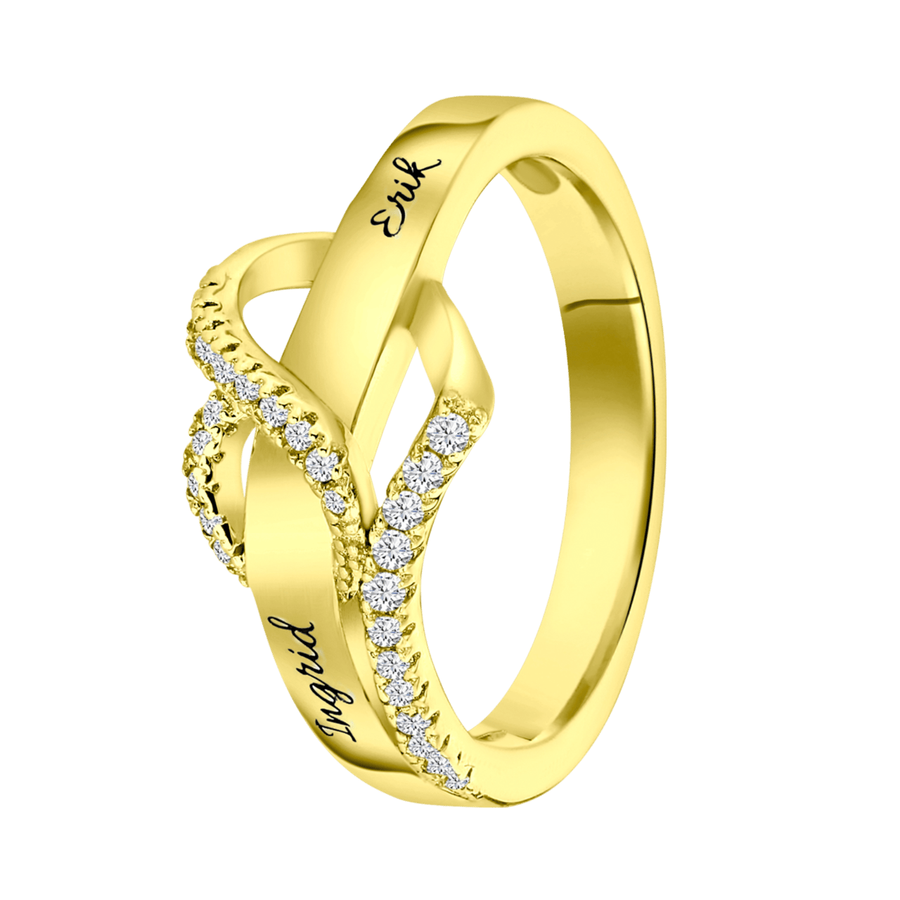 Ring, 925 Silber, vergoldet, Gravur, Herz, Zirkonia