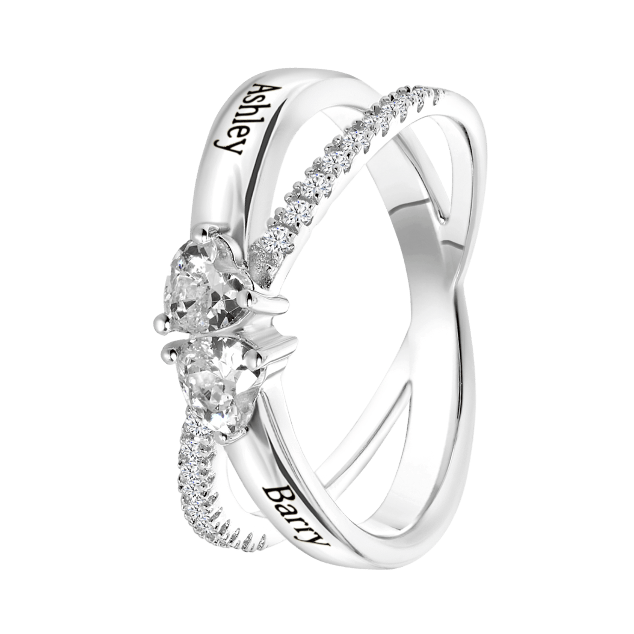 Ring, 925 Silber, Gravur, Herzchen, Zirkonia