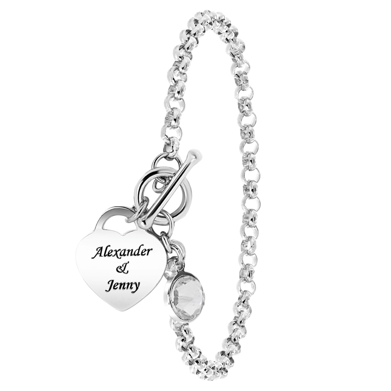 Armband, 925 Silber, Herz, Gravur, Geburtsstein