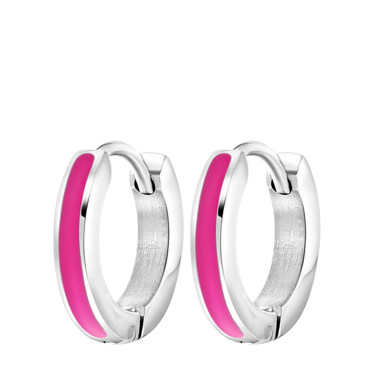 Gerecycleerd stalen kinderoorbellen met emaille fuchsia