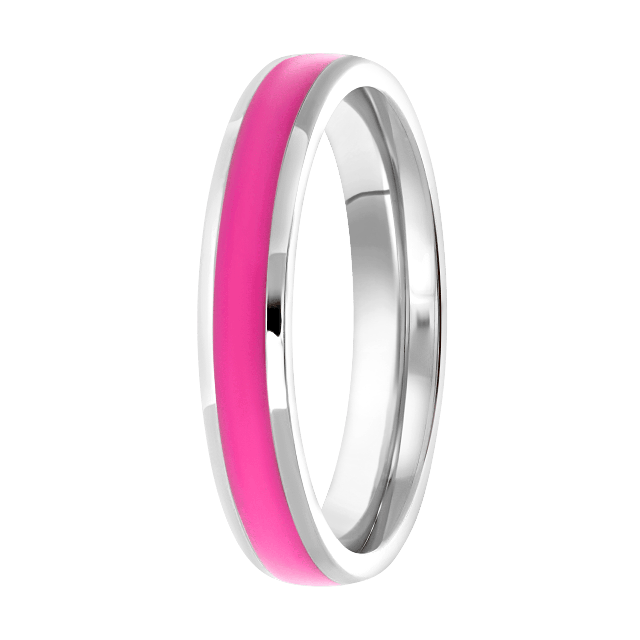 Gerecycleerd stalen kinderring met emaille fuchsia