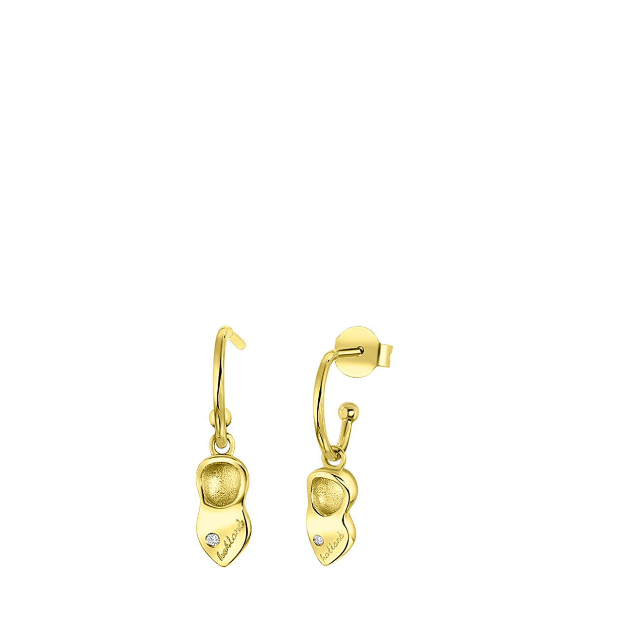 Zilveren goldplated oorbellen met hanger klomp