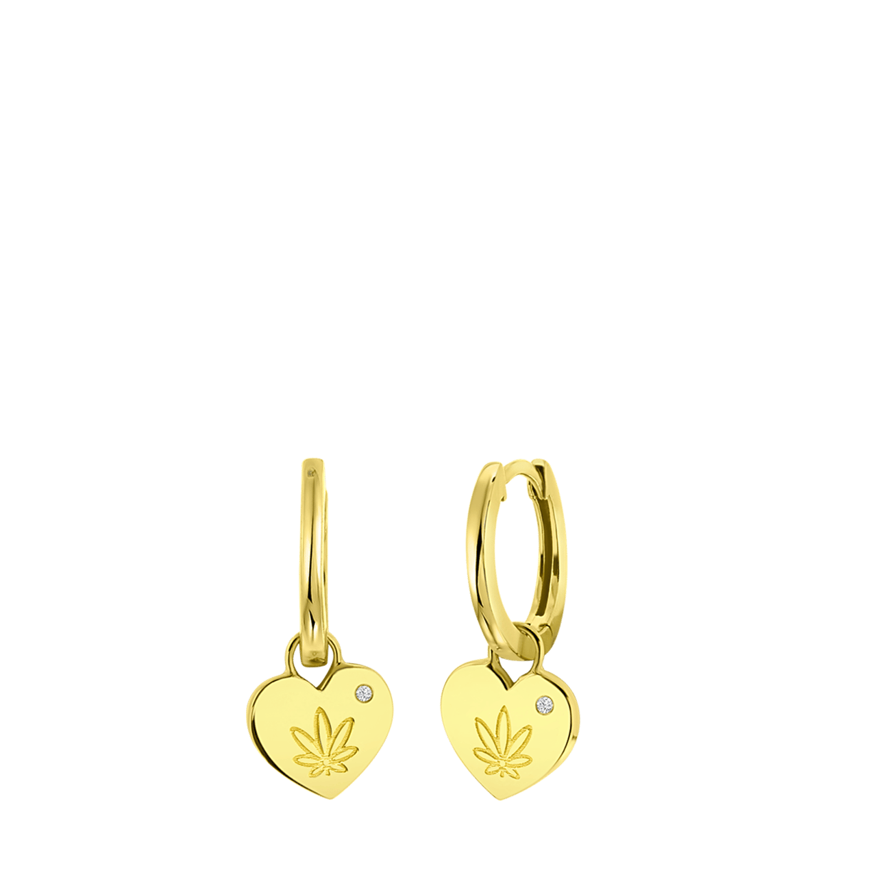 Zilveren goldplated oorbellen hart/wietblad