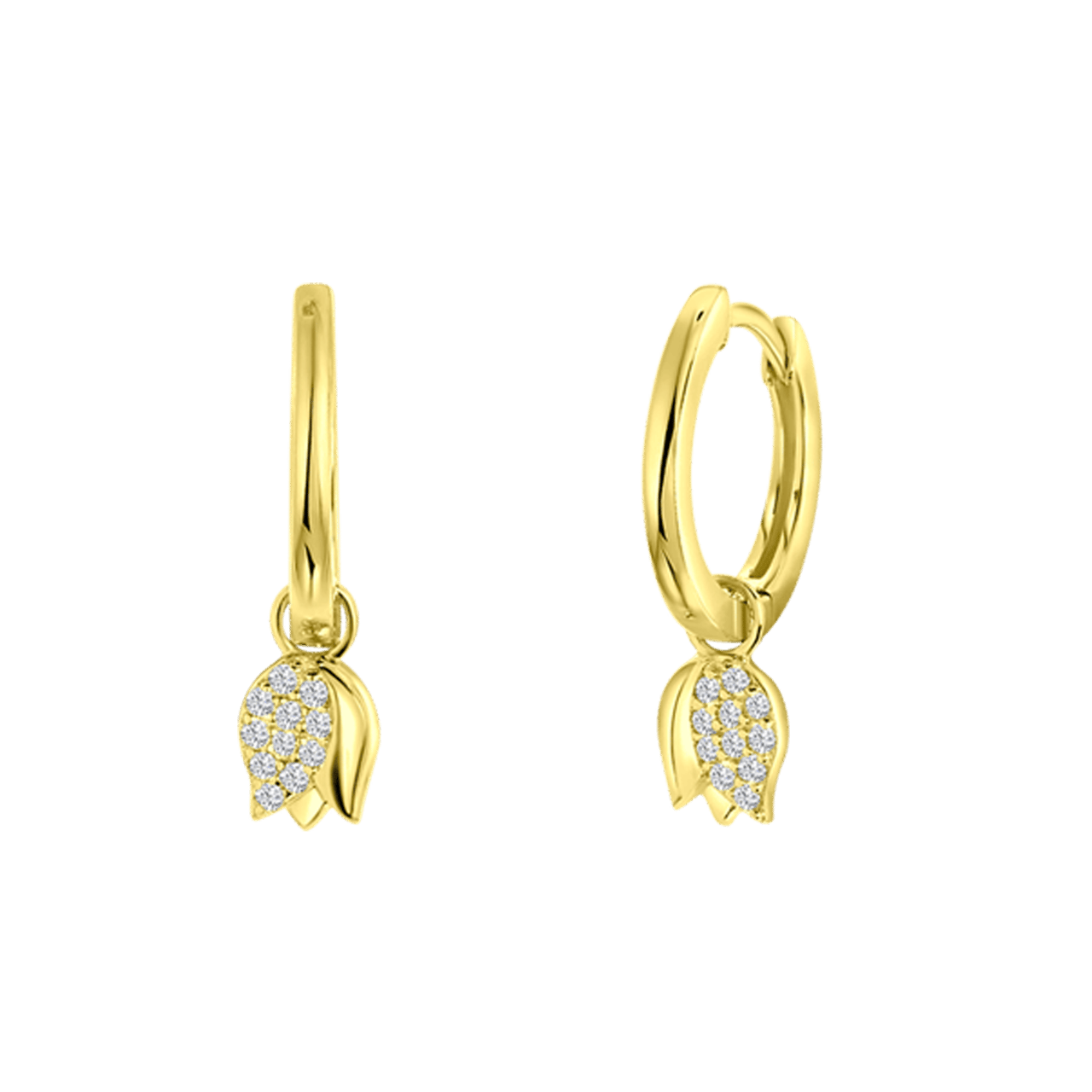 Zilveren goldplated oorringen met hanger tulp met zirkonia voor dames