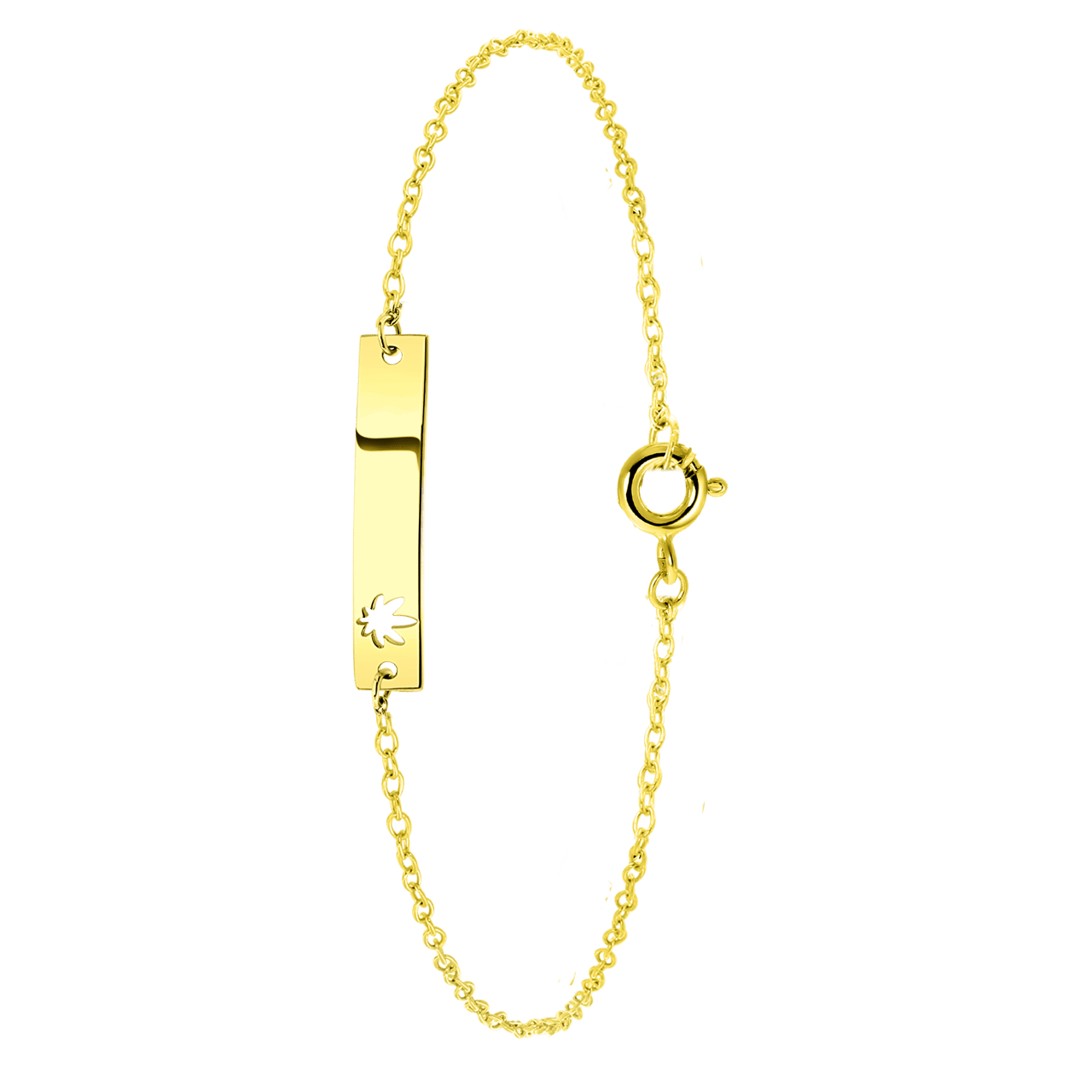 Zilveren goldplated armband bar open wietblad