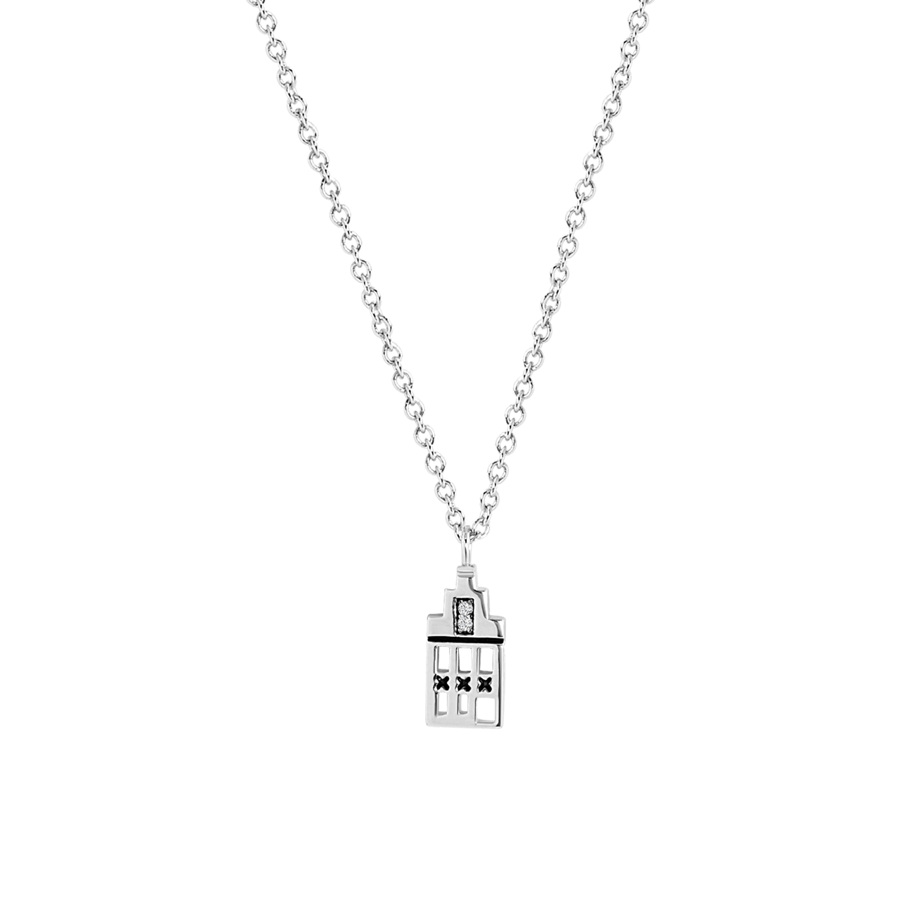 Zilveren ketting met hanger huisje Amsterdam