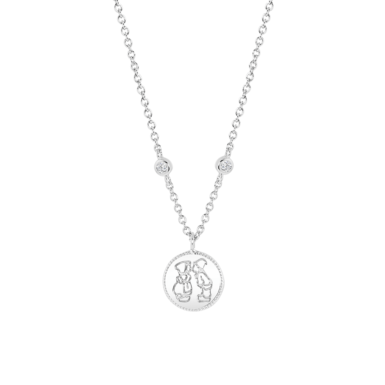 Zilveren ketting met hanger kussend paar