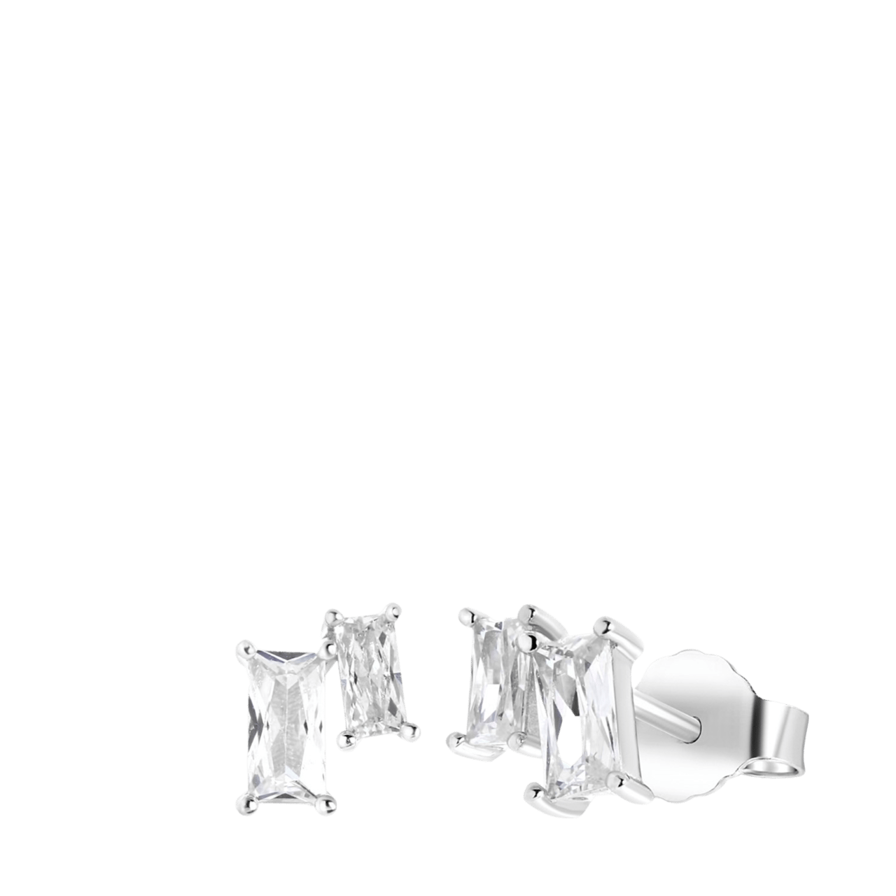 Ohrstecker, 925 Silber, doppelt, Baguetteschliff