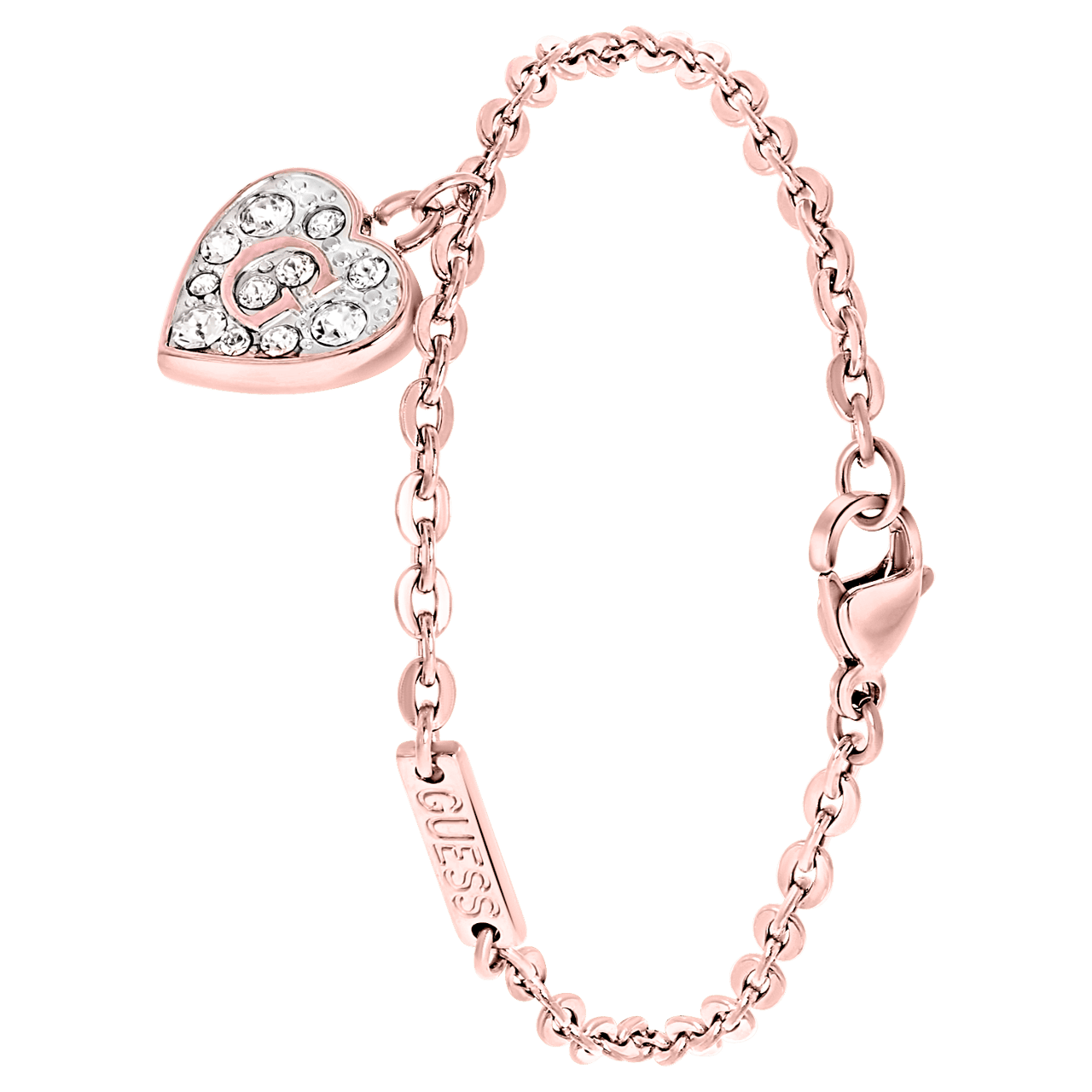 Guess stainless steel roséplated bedelarmband met hanger hart met kristal voor dames