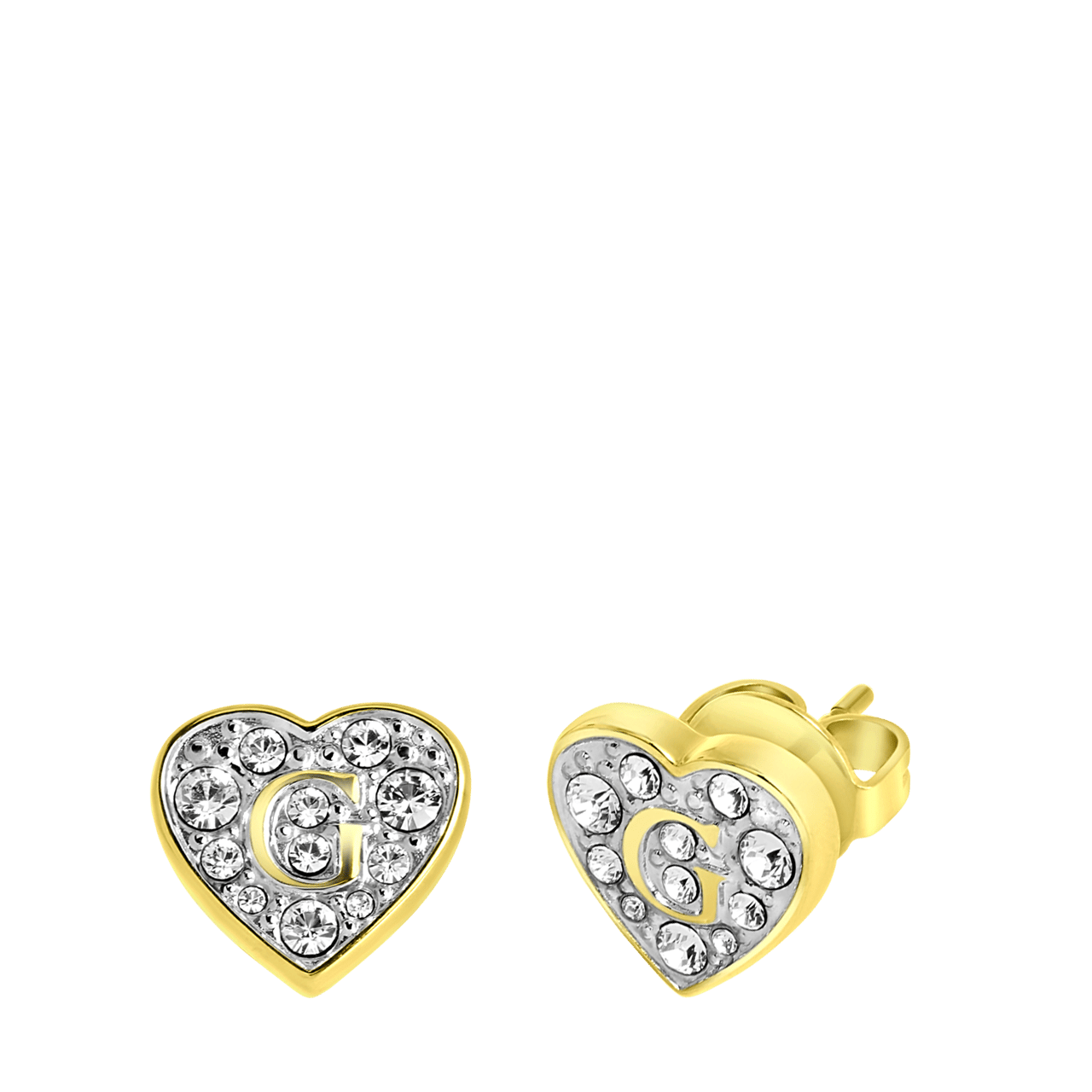 Guess stainless steel goldplated oorknoppen hart met kristal voor dames