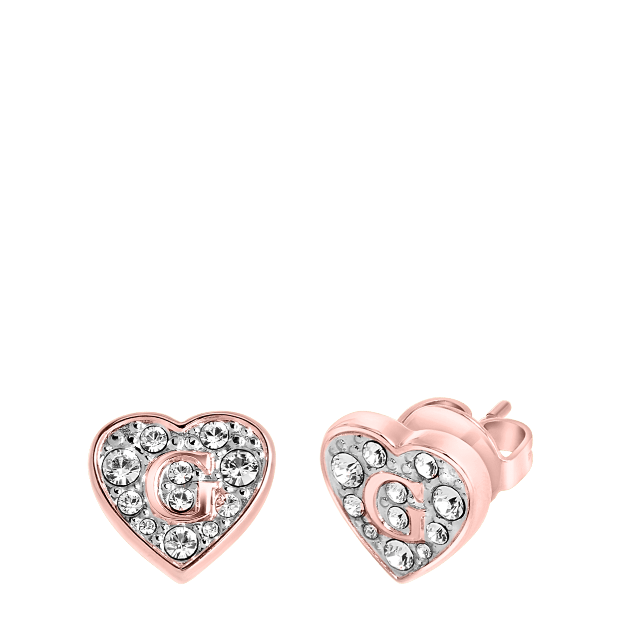 Guess stainless steel roséplated oorknoppen hart met kristal voor dames