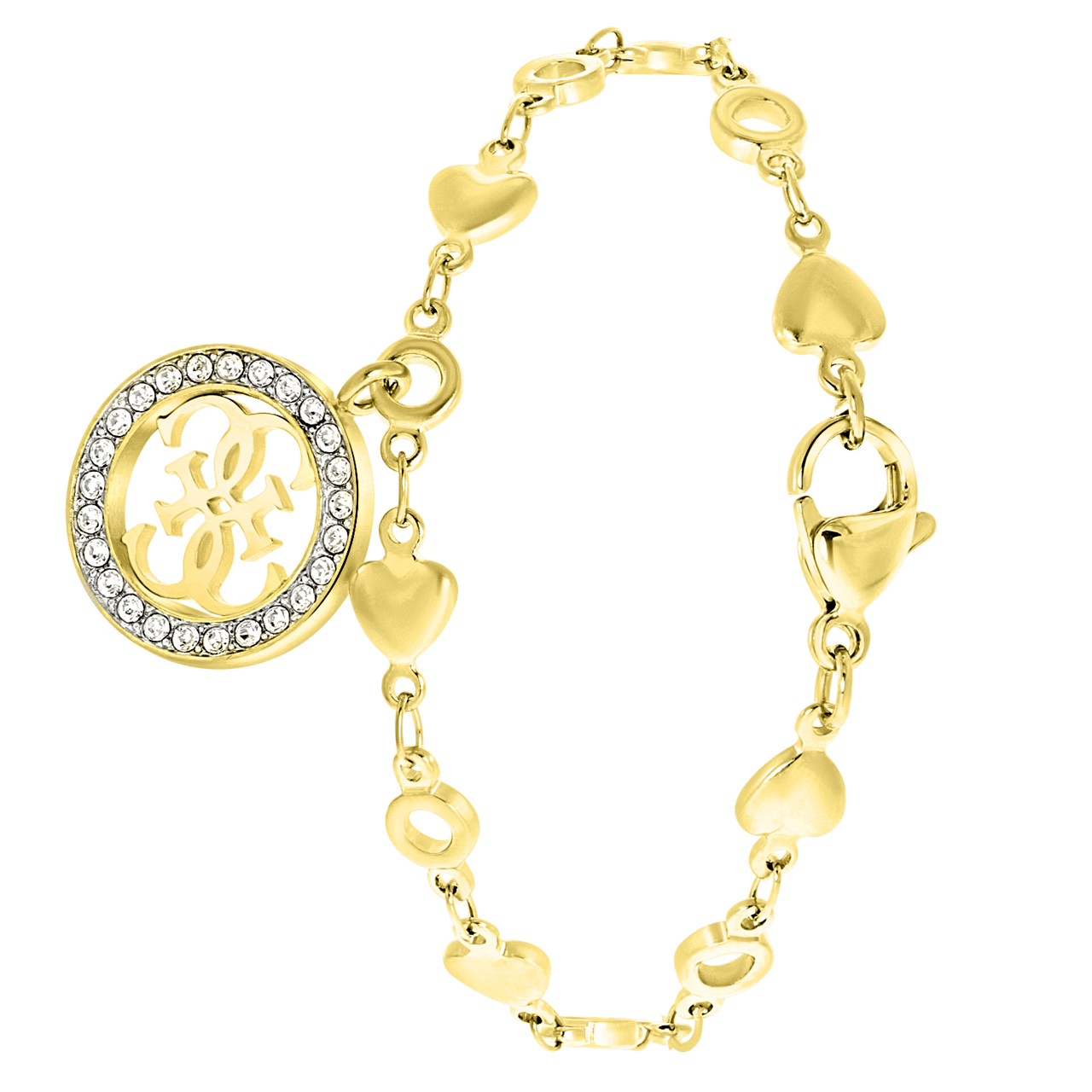 Guess stainless steel goldplated bedelarmband met hanger met kristal voor dames